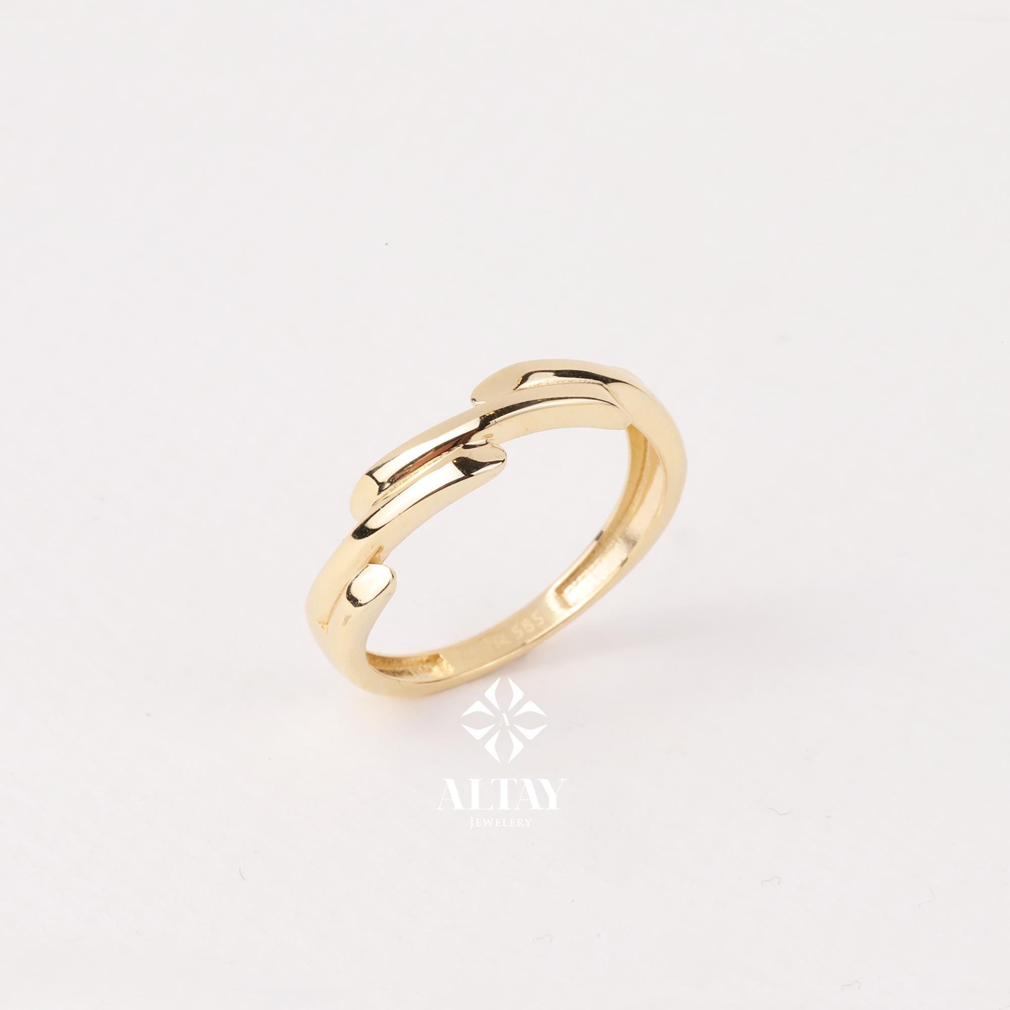 14K Gold Wave Branch Ring, Gold Twig Band, Minimalist Gold Knuckle Ring, Dainty Gold Leaf, Gold Branch Ring, Stackable Ring, Gift For Mom