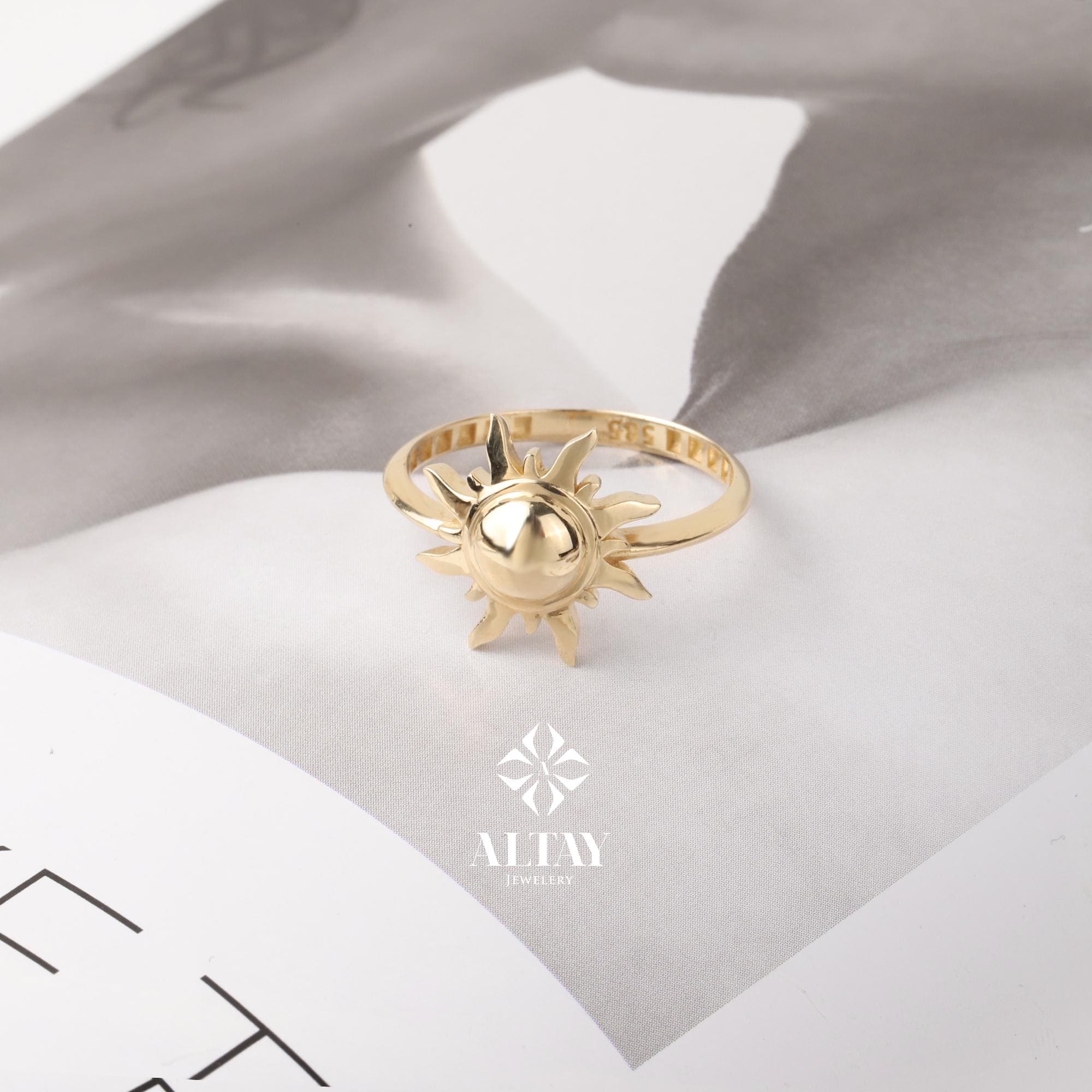 14K Gold Sun Ring, Full Sunburst Ring, Rising Sunshine Ring, Gold Crown Ring, Dainty Gold Ring, Celestial Jewelry, Stackable Ring, Gift Her