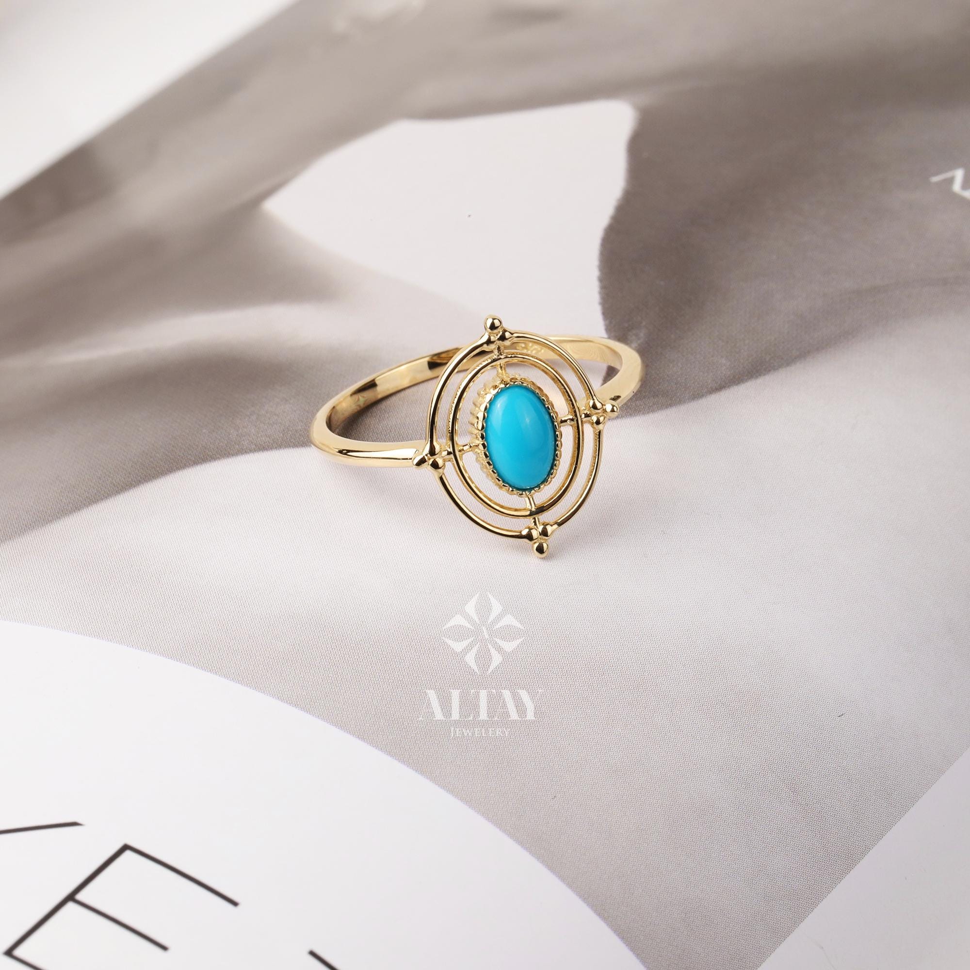 14K Gold Turquoise Stone Ring, Compass Polar Star Band, North Star Turquoise Ring, Astrology Starburst Ring, Luck Star, Celestial Pinky Ring