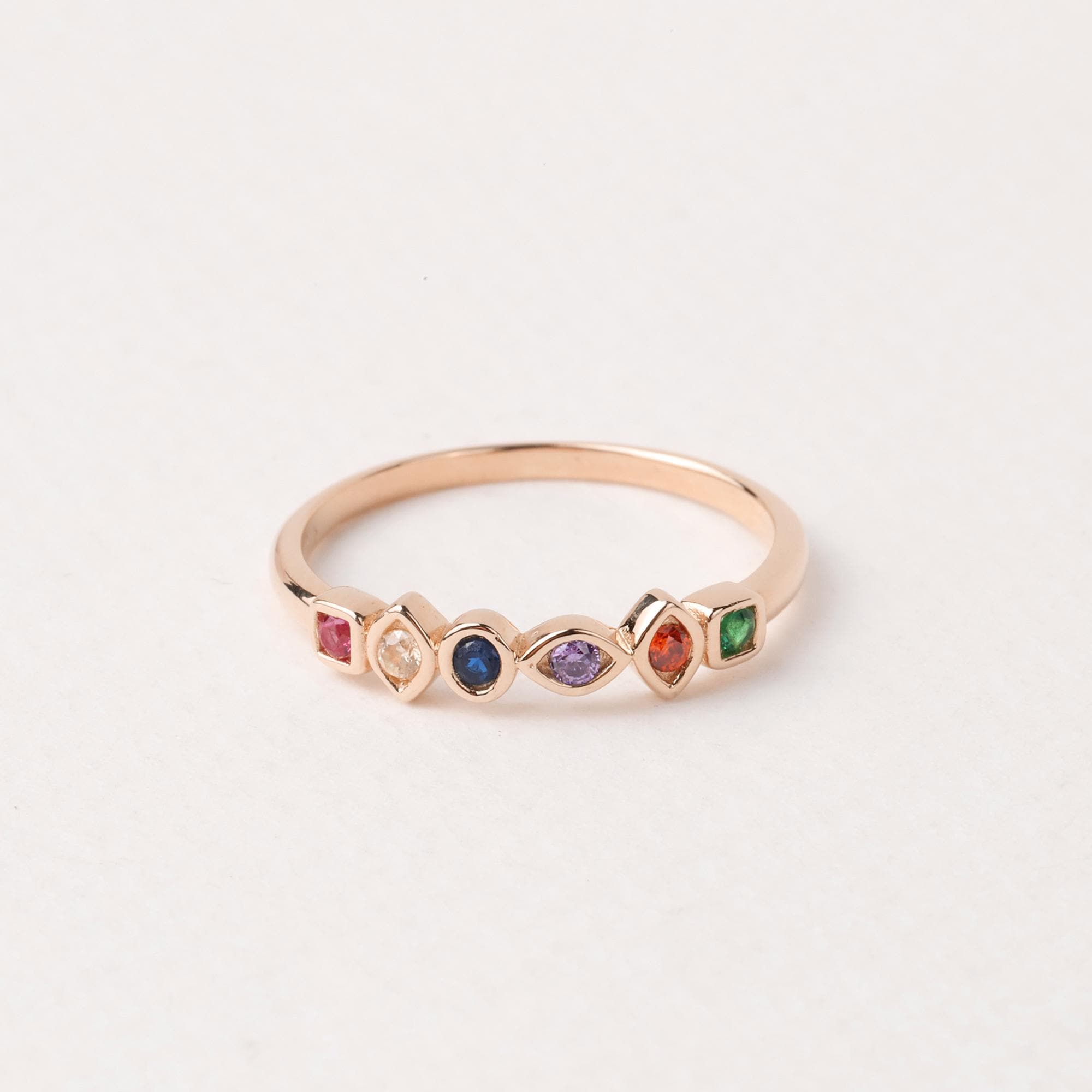 14K Gold Birthstone Ring, Multi Stone Gold Ring, Engagement Band Ring, Promise Ring, Birthstone Ring, Stacking Bridal Ring, Beaded Gold Ring