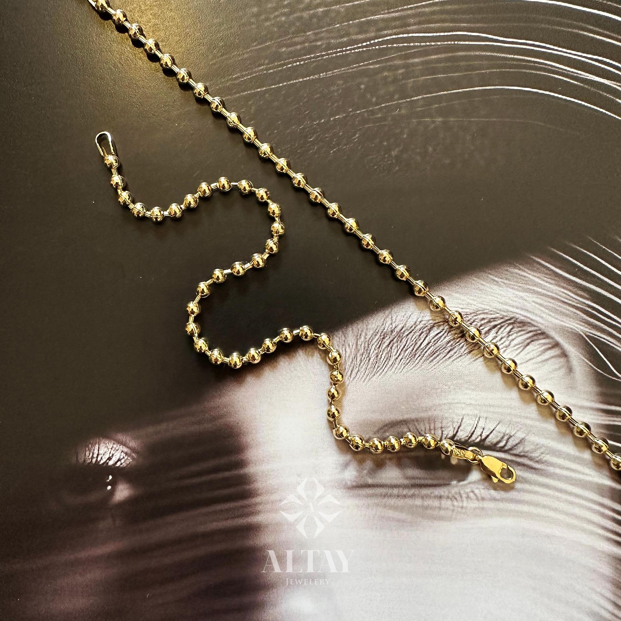 14K Gold Beaded Chain Bracelet, Italian Ball Bead Bracelet, 2.5 MM Layering Link Wristband, Delicate Dainty Gold Beads, Gift For Her Him