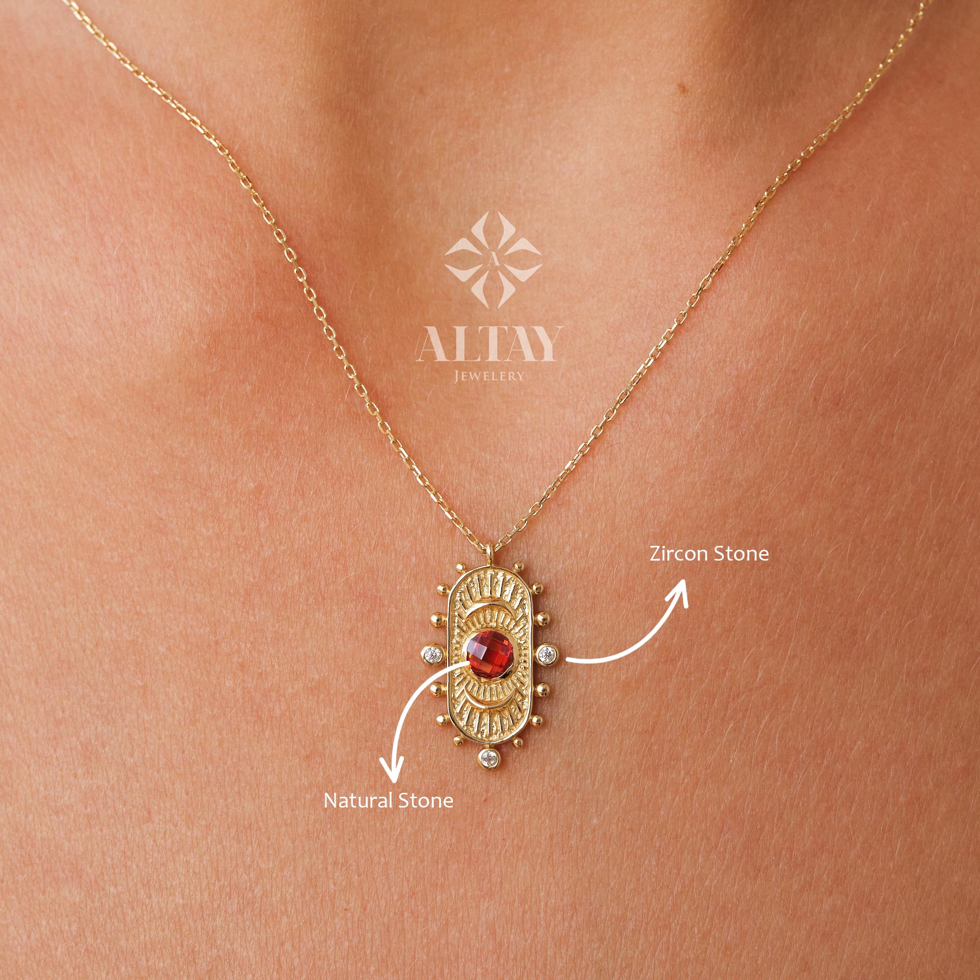 14K Gold Birthstone Pendant Necklace, Personalized Gold Necklace Garnet, Garnet Stone Necklace, Dainty Red Stone Necklace, Anniversary Gift