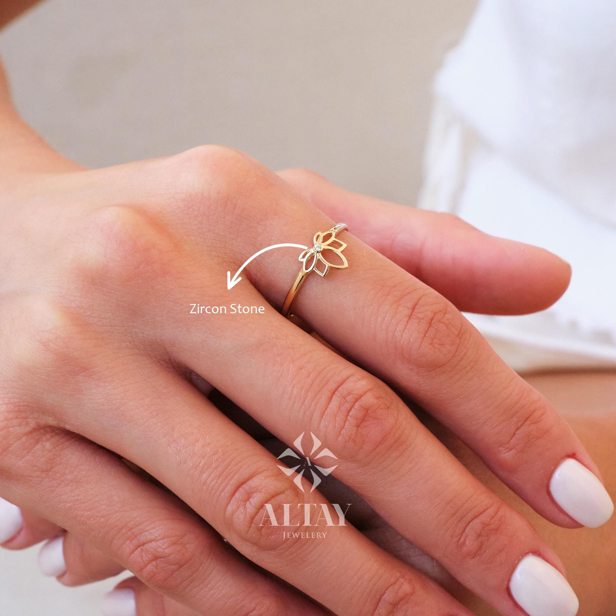 14K Gold Lotus Ring, Lotus Flower Ring, Dainty Gold Ring, Minimalist Ring, Meditation Ring, Stacking Ring, Lotus Floral Jewelry, Gift Mom