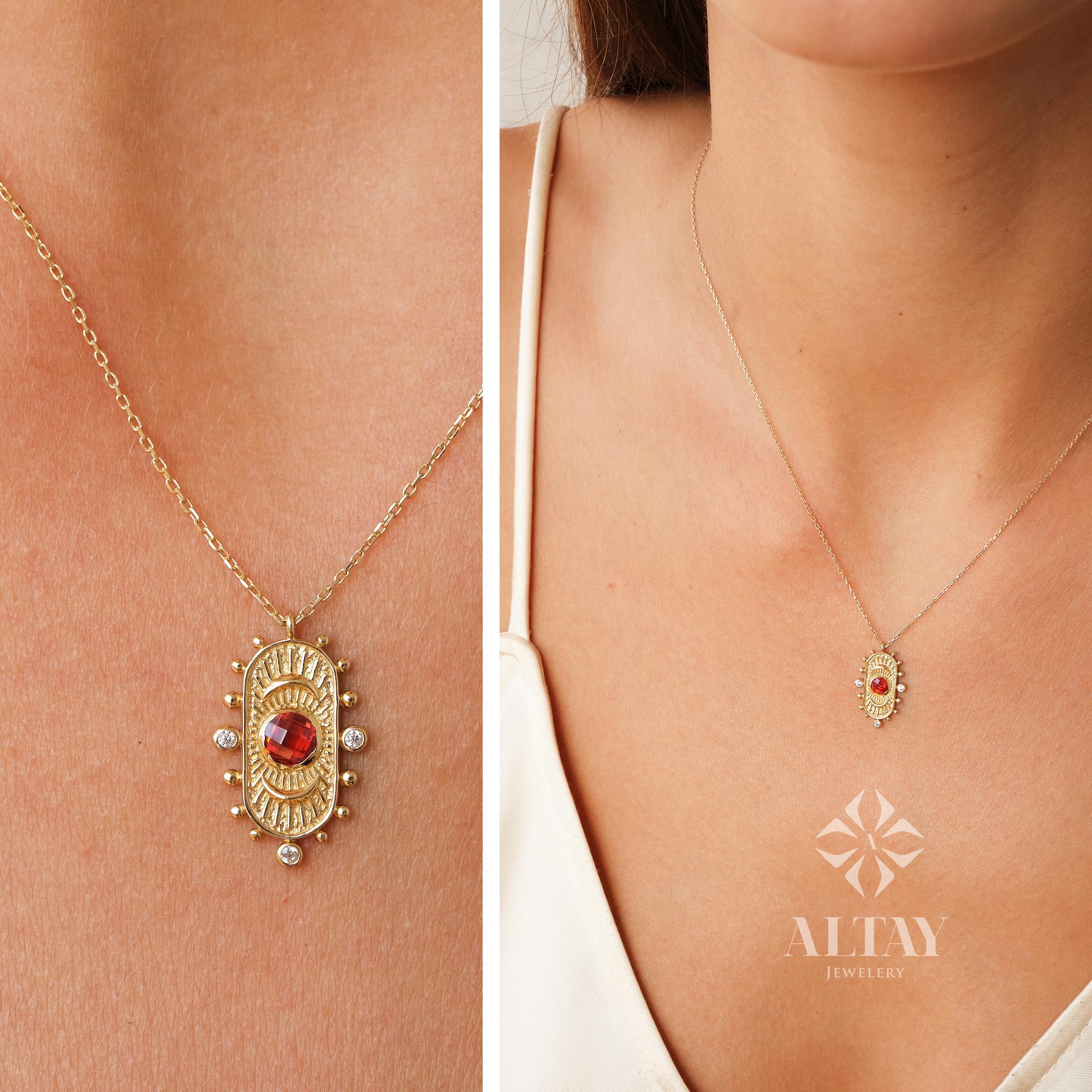 14K Gold Birthstone Pendant Necklace, Personalized Gold Necklace Garnet, Garnet Stone Necklace, Dainty Red Stone Necklace, Anniversary Gift