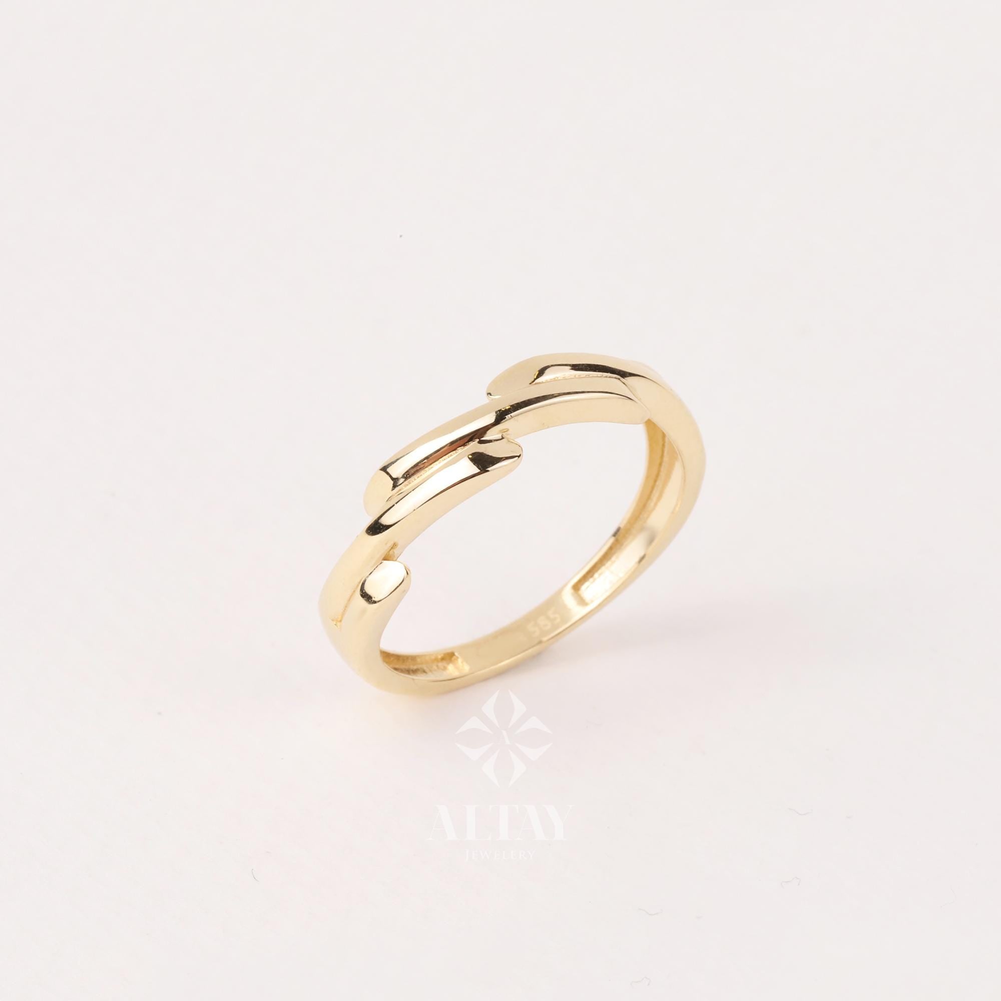 14K Gold Wave Branch Ring, Gold Twig Band, Minimalist Gold Knuckle Ring, Dainty Gold Leaf, Gold Branch Ring, Stackable Ring, Gift For Mom