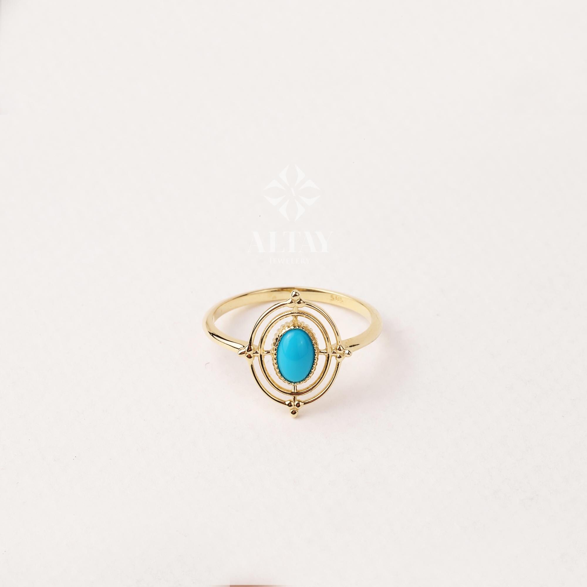14K Gold Turquoise Stone Ring, Compass Polar Star Band, North Star Turquoise Ring, Astrology Starburst Ring, Luck Star, Celestial Pinky Ring