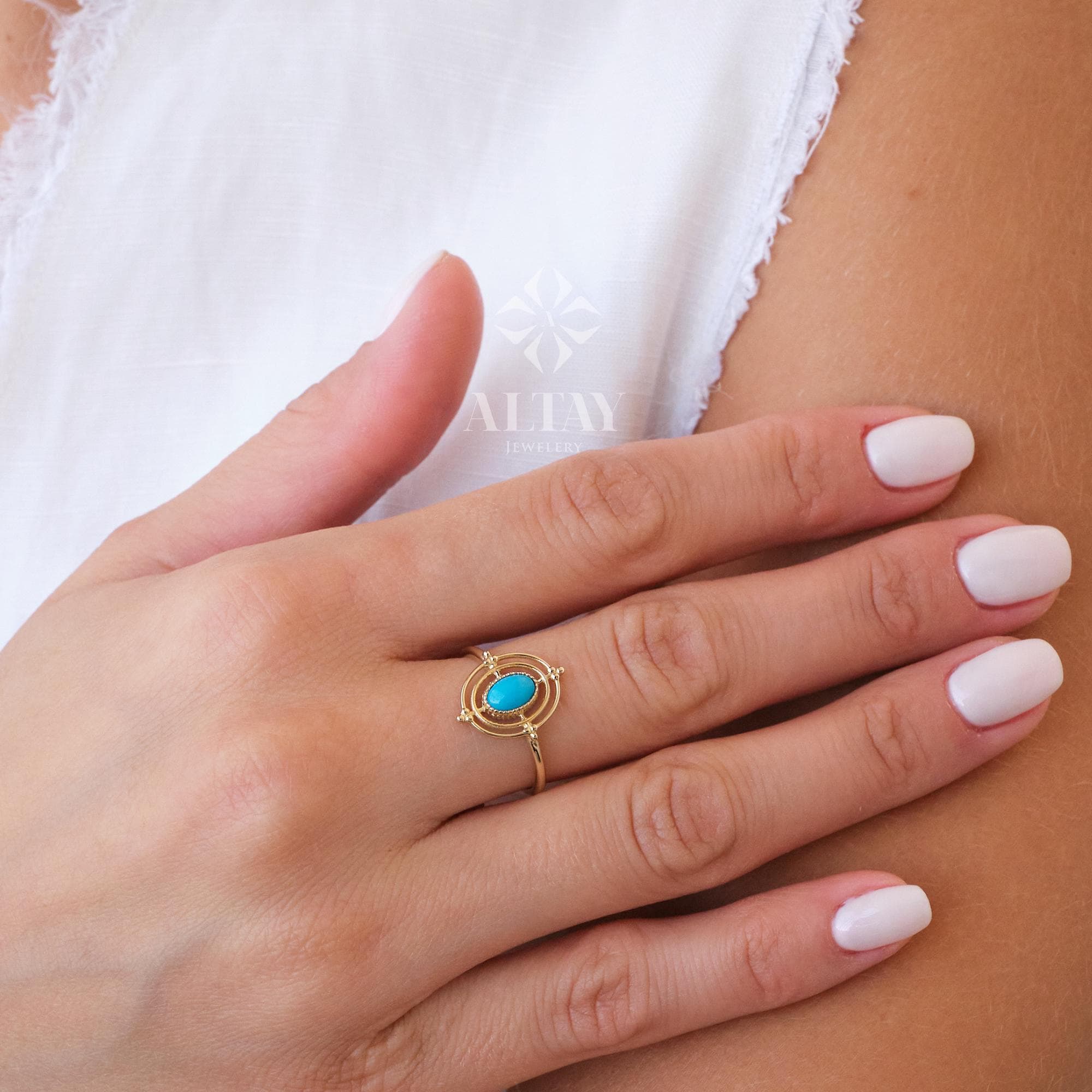 14K Gold Turquoise Stone Ring, Compass Polar Star Band, North Star Turquoise Ring, Astrology Starburst Ring, Luck Star, Celestial Pinky Ring