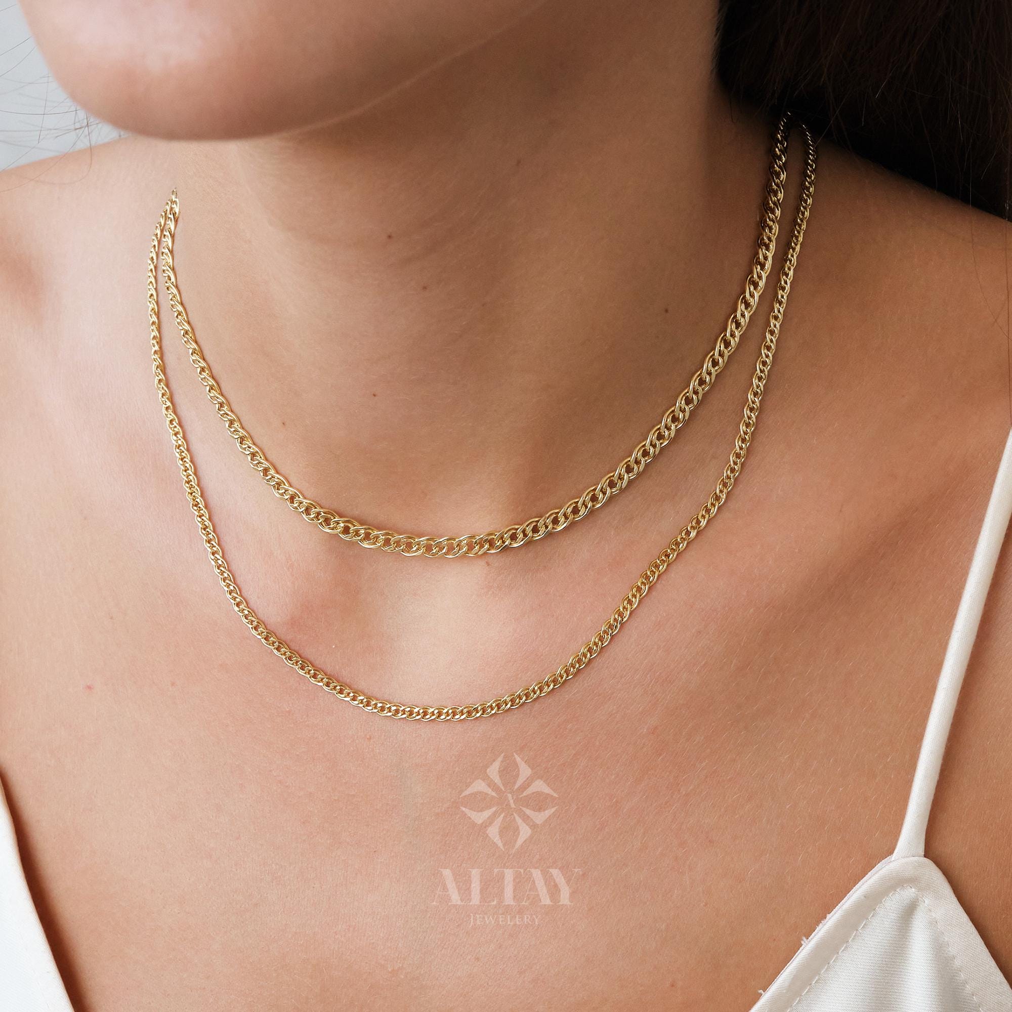 14K Gold Nonna Chain Necklace, 3mm 4.5mm Nonna Charm Choker Long Thick Pendant Chain Men, Handmade Design Necklace, Elegant Women's Chain