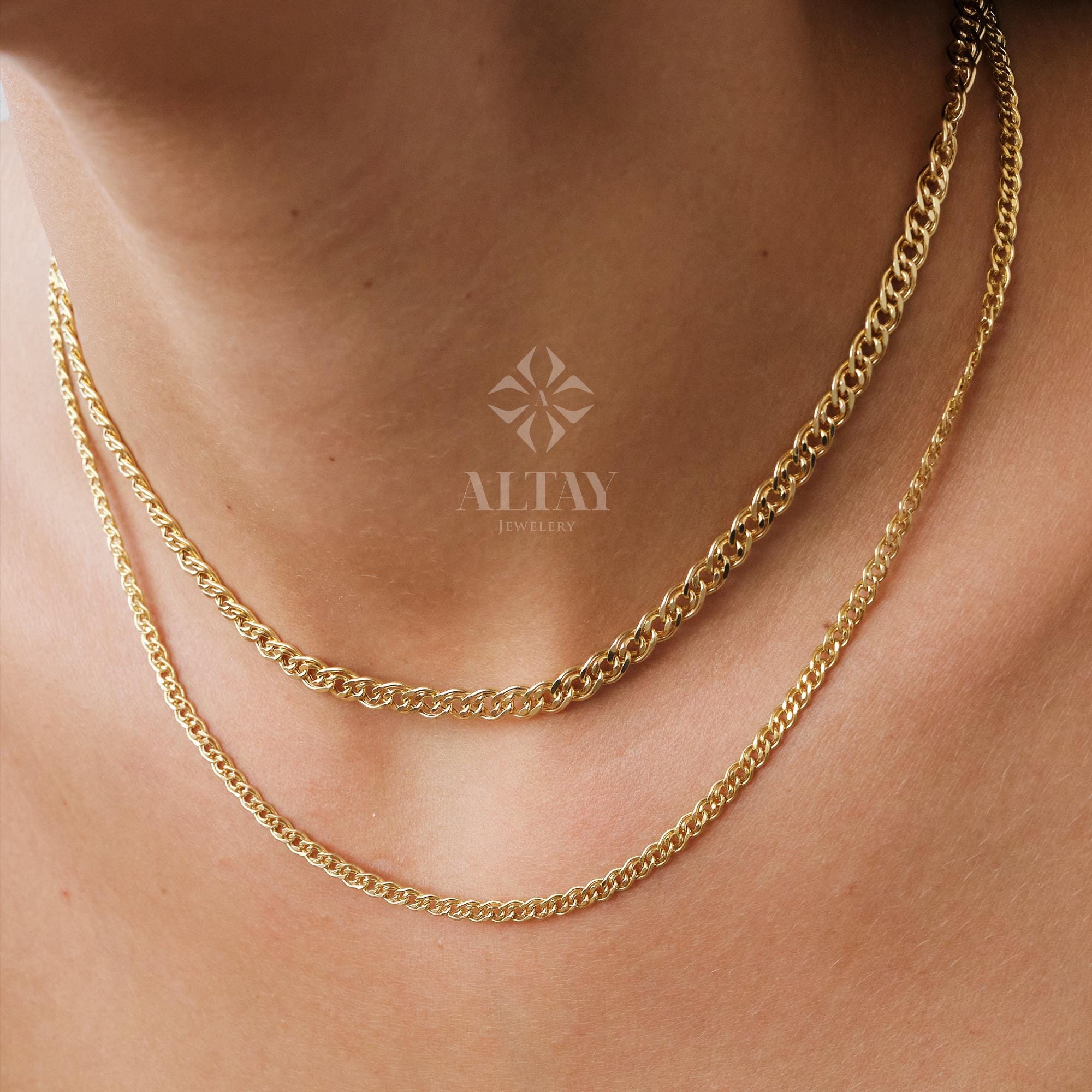 14K Gold Nonna Chain Necklace, 3mm 4.5mm Nonna Charm Choker Long Thick Pendant Chain Men, Handmade Design Necklace, Elegant Women's Chain