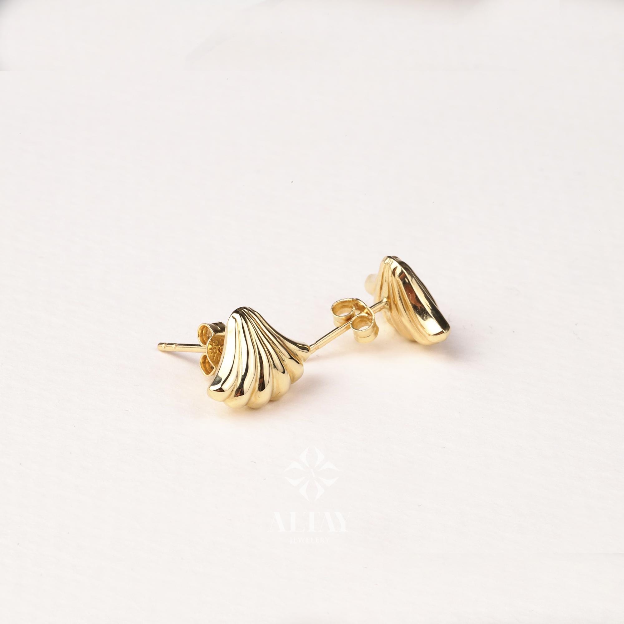 14K Gold Seashell Stud Earrings, Dainty Shell Earrings, Gold Shell Studs, Tiny Sea Shell Earrings, Beach Jewelry, Cute Little Stud
