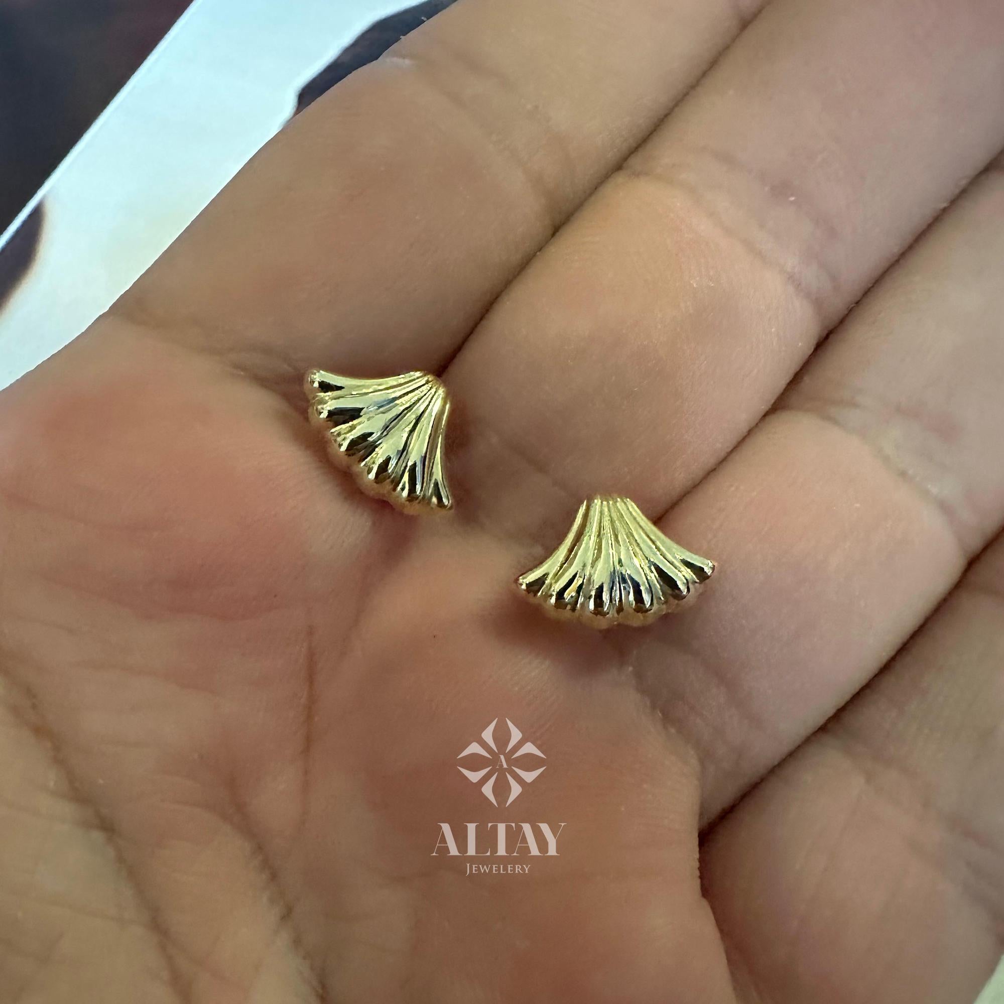 14K Gold Seashell Stud Earrings, Dainty Shell Earrings, Gold Shell Studs, Tiny Sea Shell Earrings, Beach Jewelry, Cute Little Stud