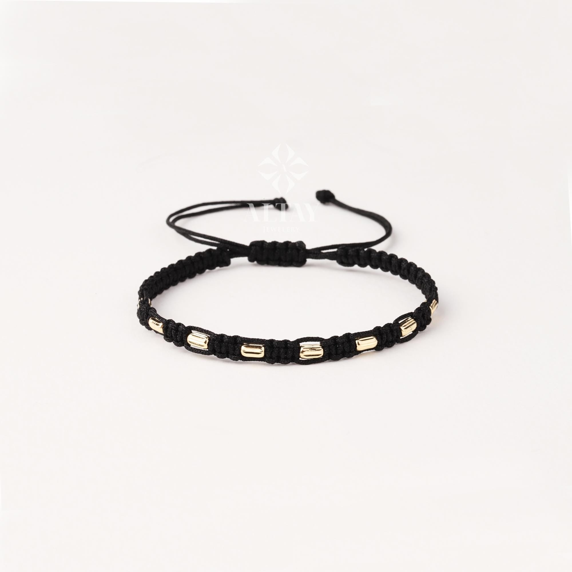 14K Gold String Bracelet, Adjustable Bracelet, Macrame Bracelet, Tiny Rope Bracelet, Macrame Bracelet for Men or Women