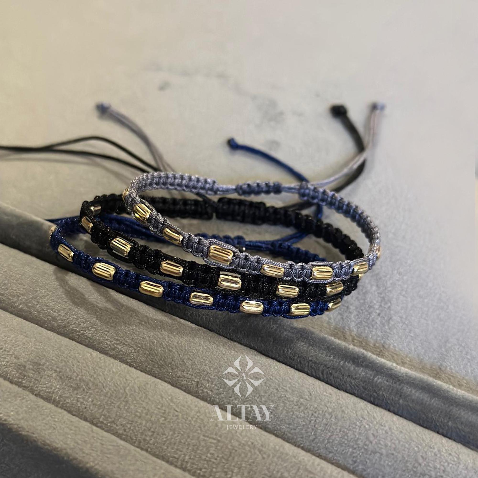 14K Gold String Bracelet, Adjustable Bracelet, Macrame Bracelet, Tiny Rope Bracelet, Macrame Bracelet for Men or Women