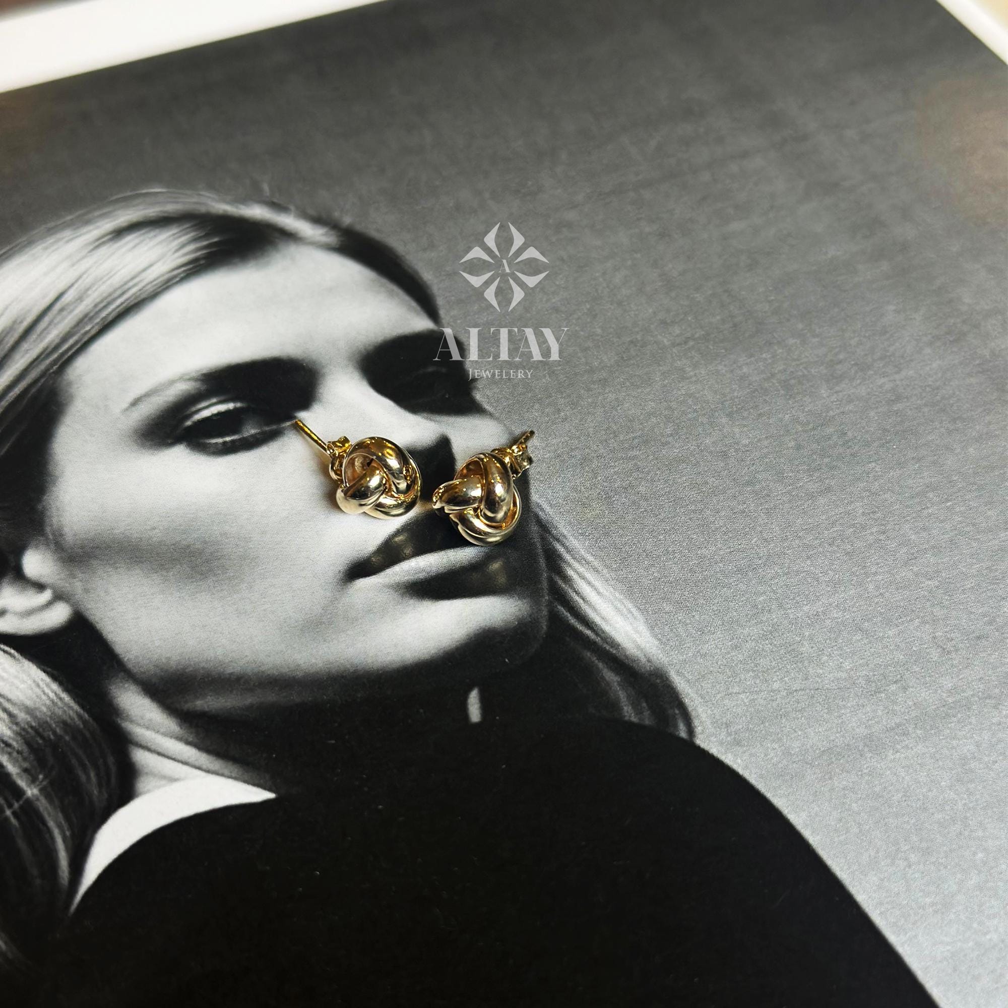 14K Gold Knot Earrings, Dainty Love Knot Studs, Minimalist Twisted Knot Earrings, Triple Knot Cartilage Helix Piercing, Unique Gift for Her