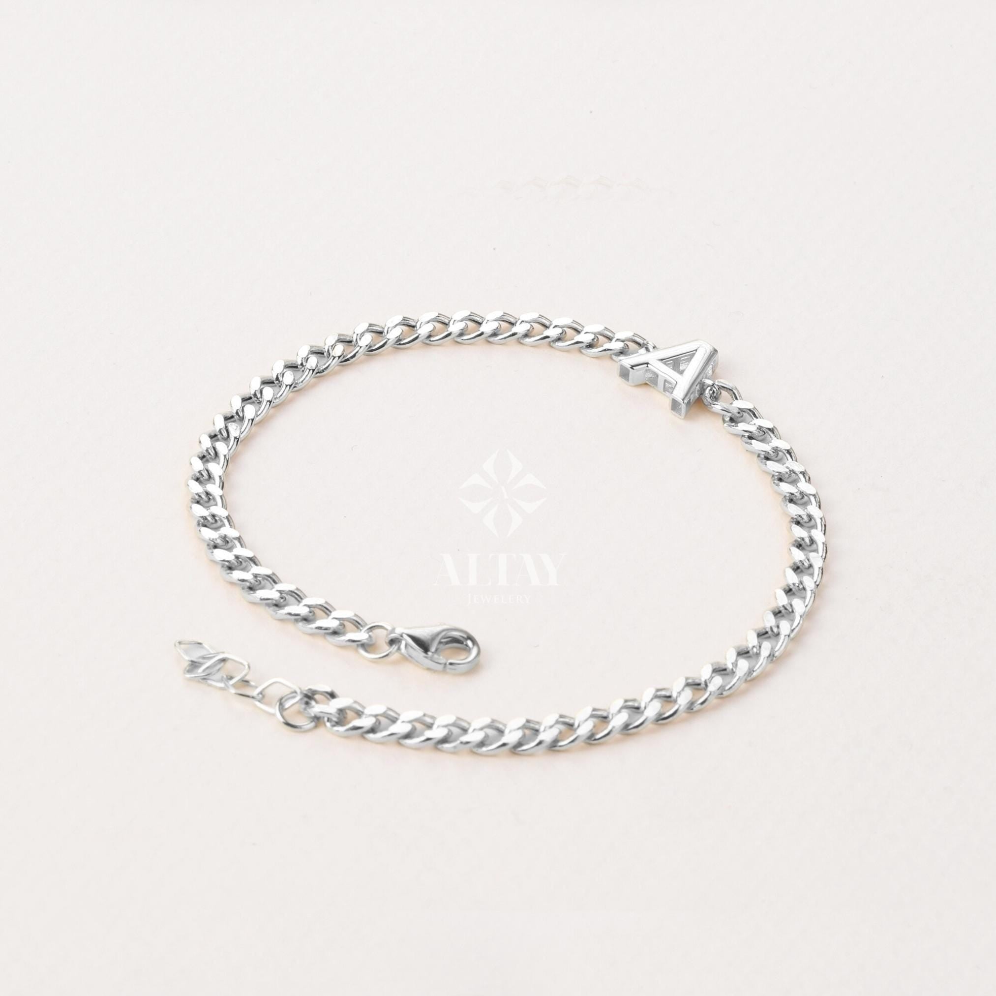 14K Gold Cuban Link Initial Bracelet, 3.5 mm Curb Letter Chain, Custom Miami Cuban Bold Link, Personalized Bracelet, Name Gift For Her Men