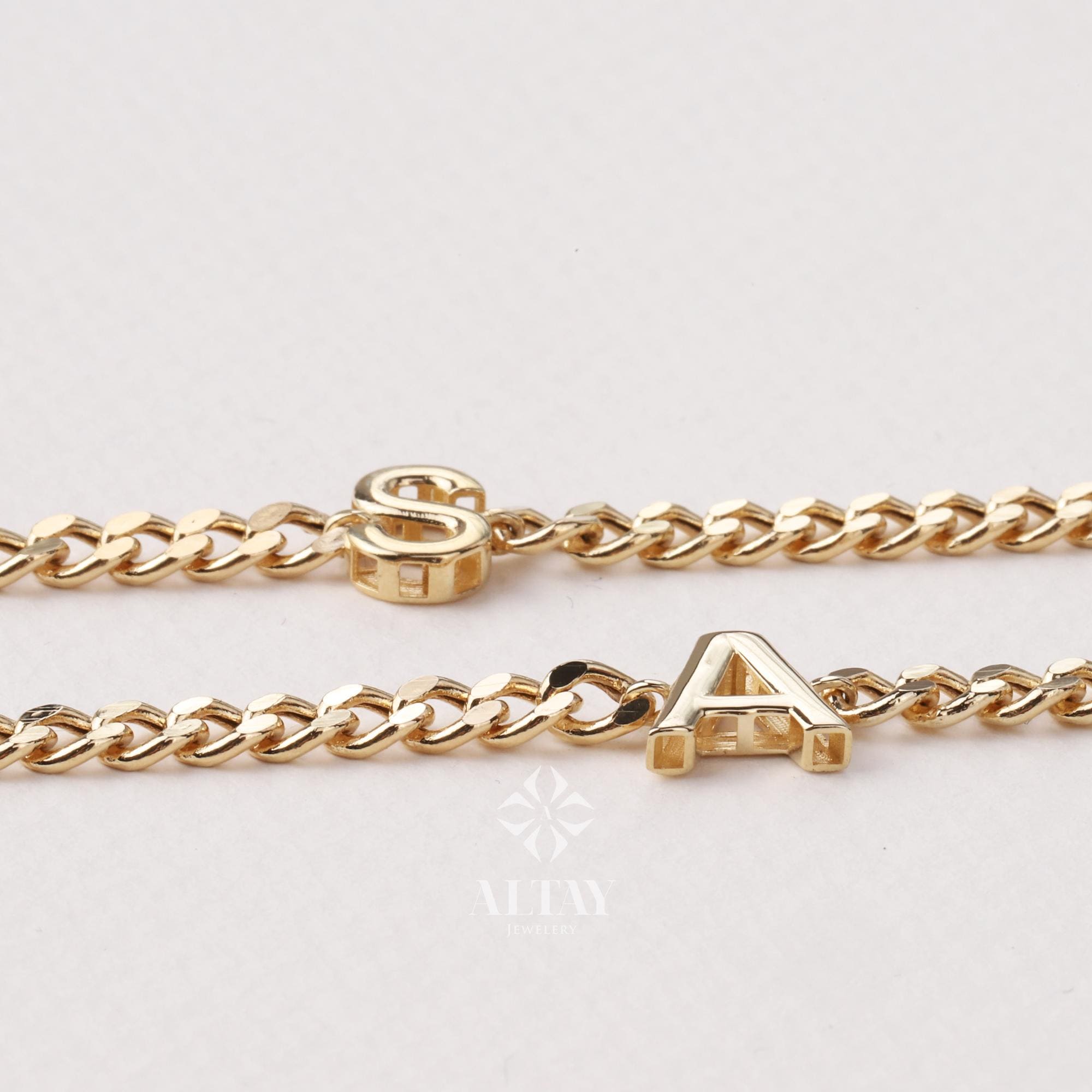 14K Gold Cuban Link Initial Bracelet, 3.5 mm Curb Letter Chain, Custom Miami Cuban Bold Link, Personalized Bracelet, Name Gift For Her Men