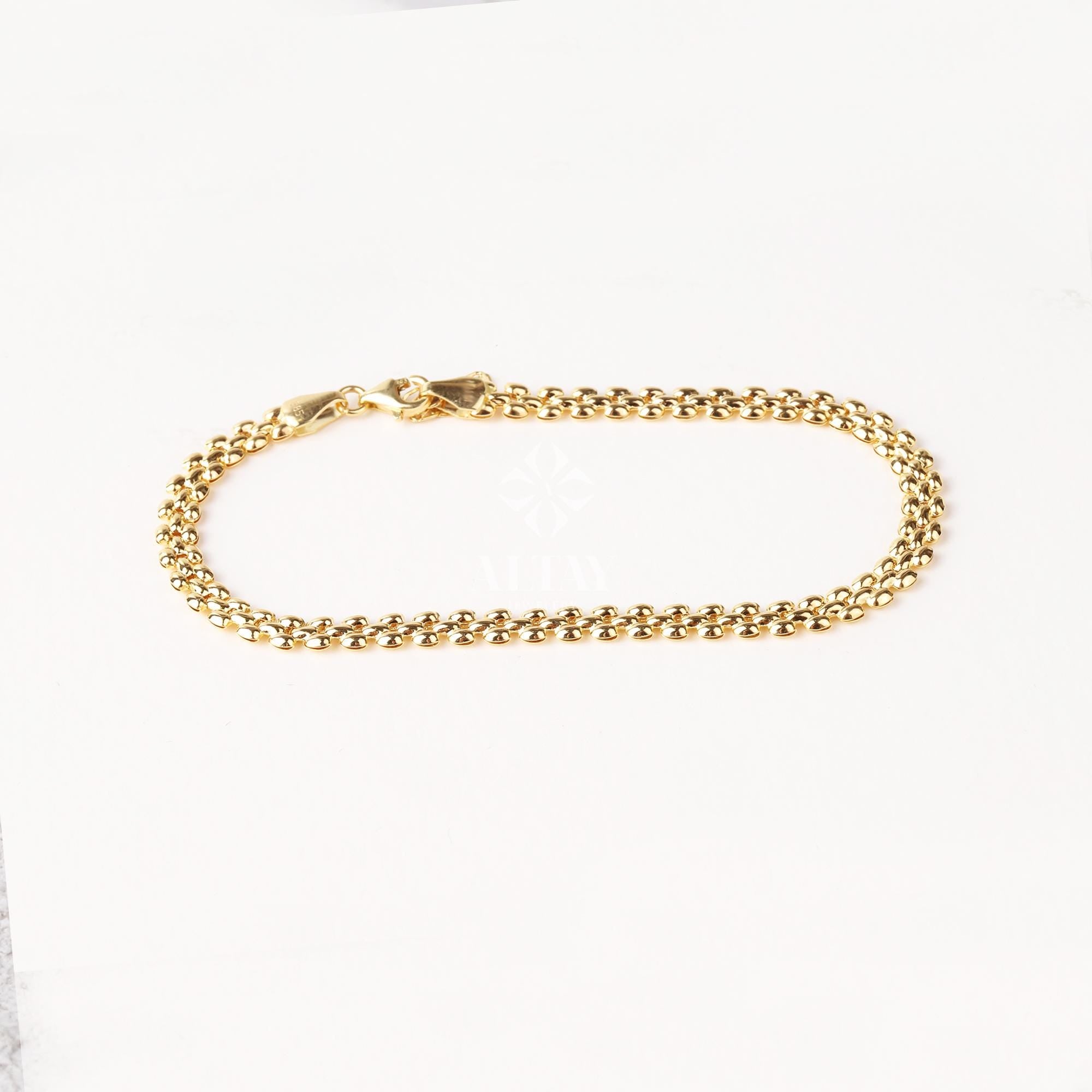 14K Gold Popcorn Bracelet, 4.5mm Curb Wrist Chain, Gold Herringbone Stack Link Chain, Braided Bismark Bracelet, Valentine's Day Gift