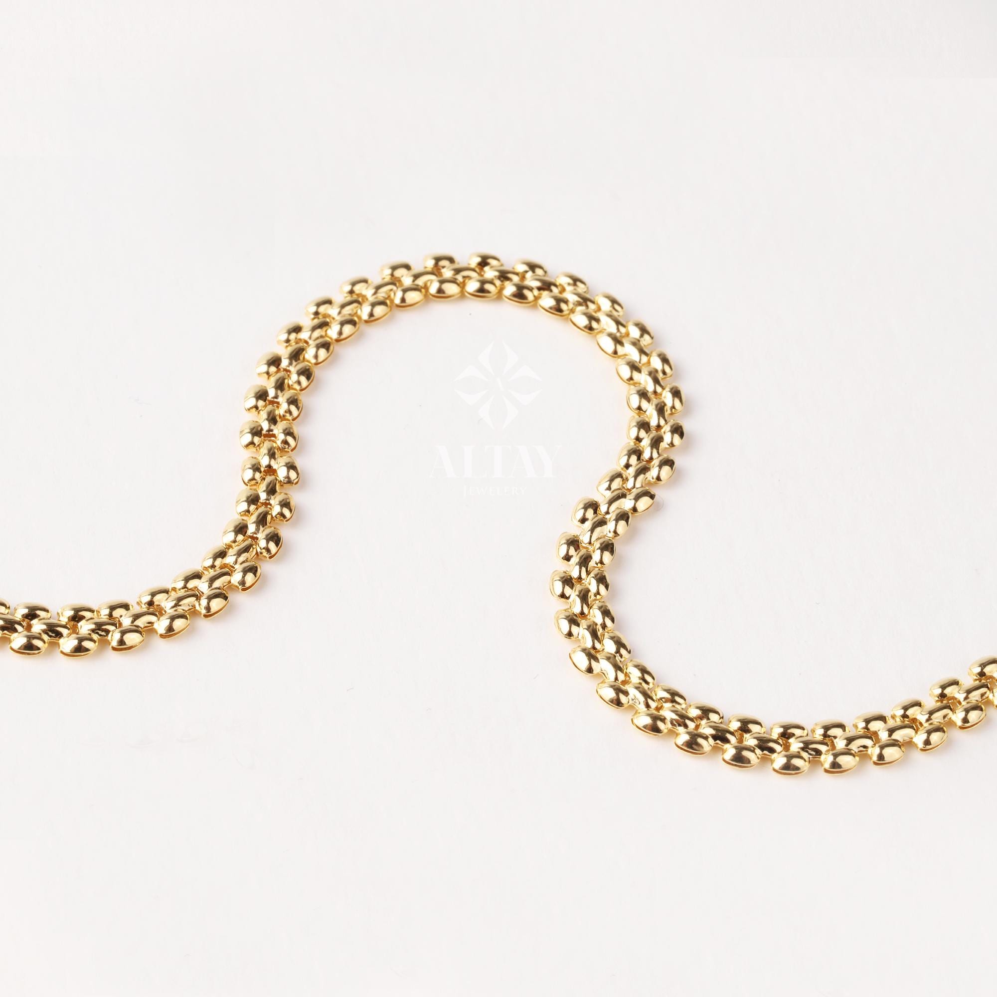 14K Gold Popcorn Bracelet, 4.5mm Curb Wrist Chain, Gold Herringbone Stack Link Chain, Braided Bismark Bracelet, Valentine's Day Gift