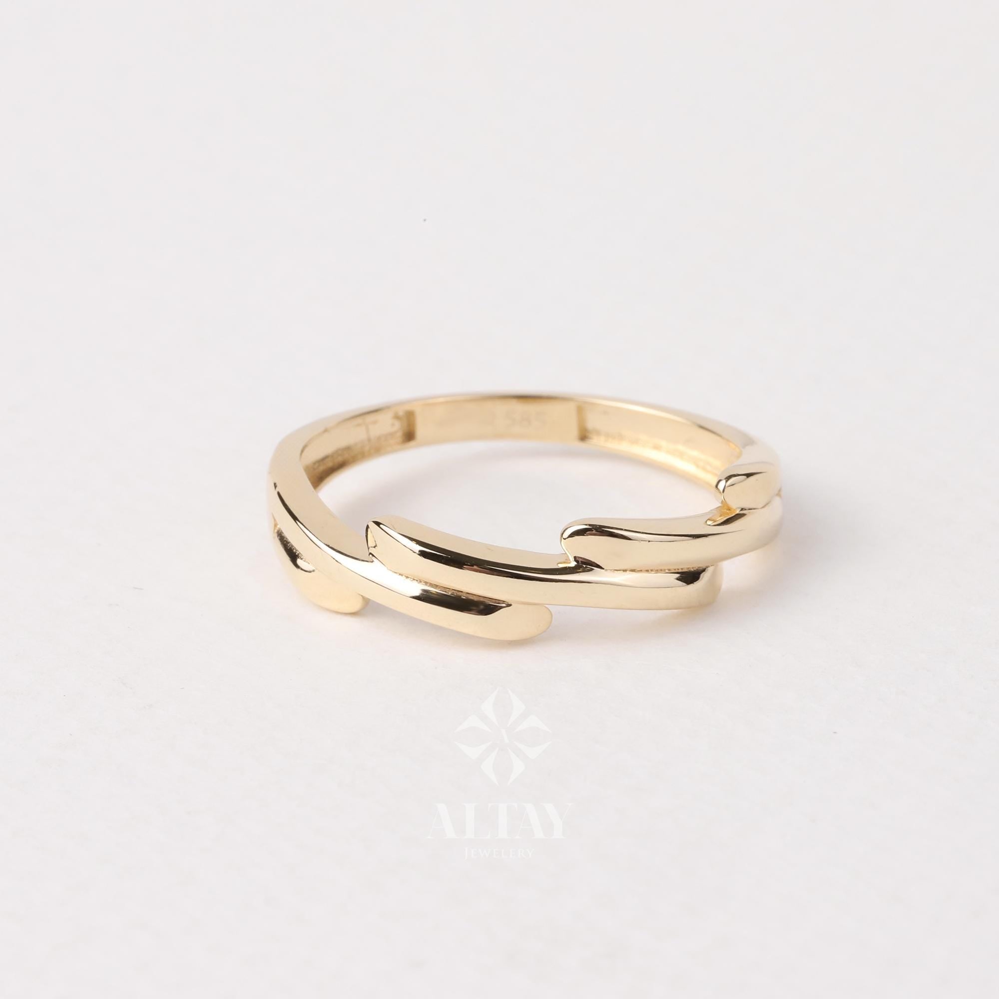 14K Gold Wave Branch Ring, Gold Twig Band, Minimalist Gold Knuckle Ring, Dainty Gold Leaf, Gold Branch Ring, Stackable Ring, Gift For Mom