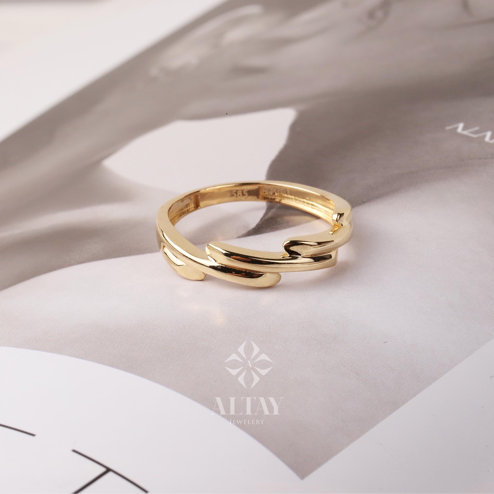 14K Gold Wave Branch Ring, Gold Twig Band, Minimalist Gold Knuckle Ring, Dainty Gold Leaf, Gold Branch Ring, Stackable Ring, Gift For Mom