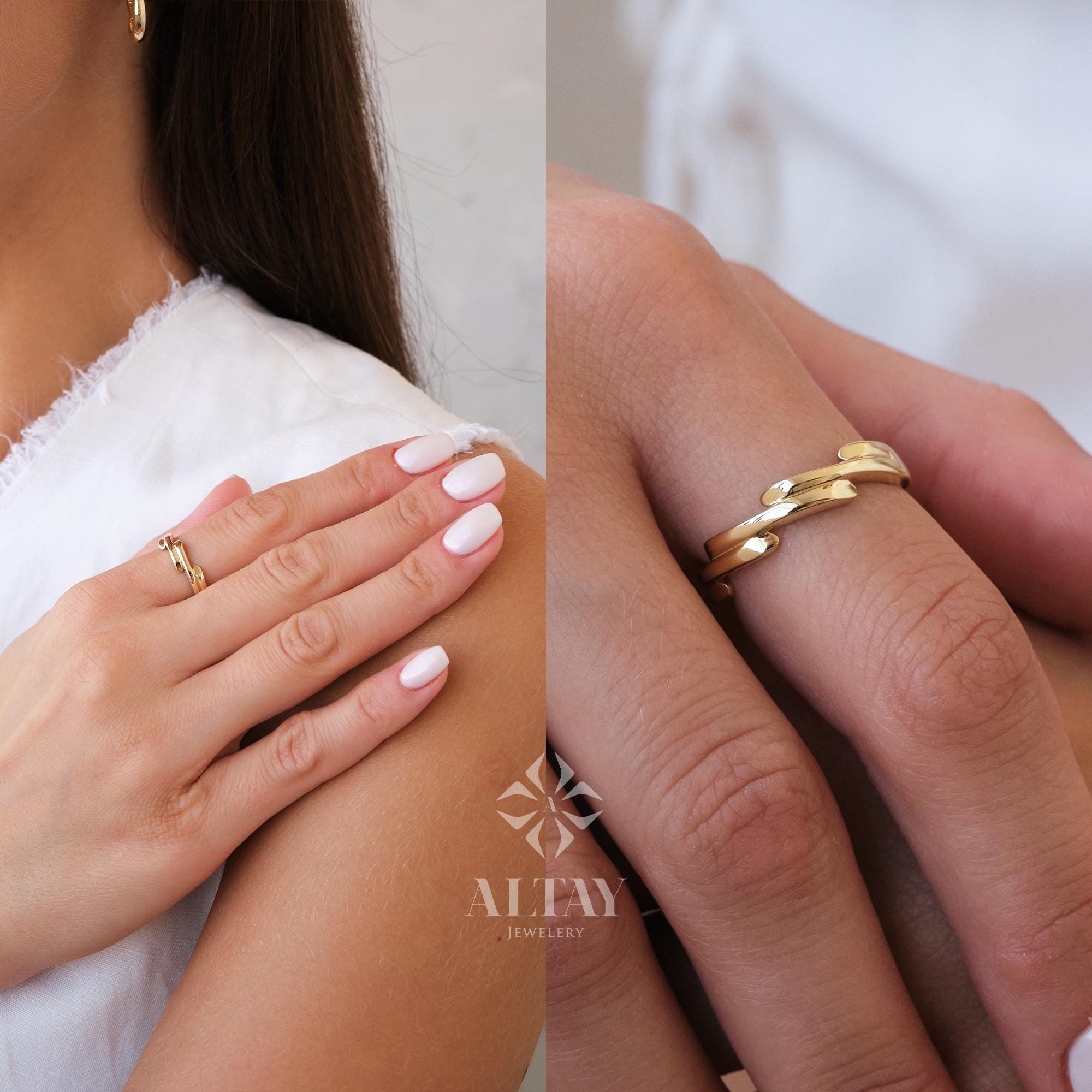 14K Gold Wave Branch Ring, Gold Twig Band, Minimalist Gold Knuckle Ring, Dainty Gold Leaf, Gold Branch Ring, Stackable Ring, Gift For Mom