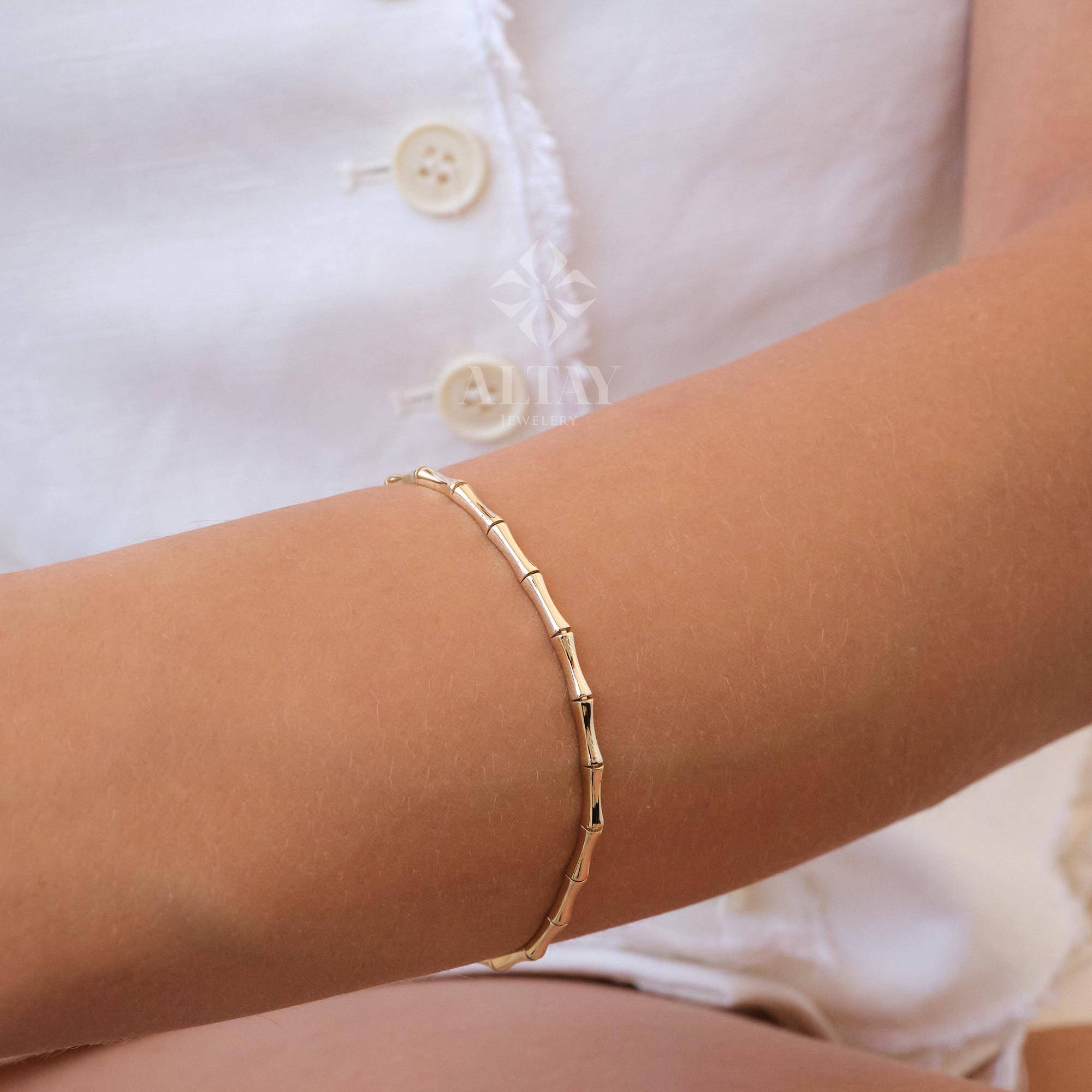 14K Gold Bamboo Bracelet, Bone Bracelet, Bamboo Bangles For Women