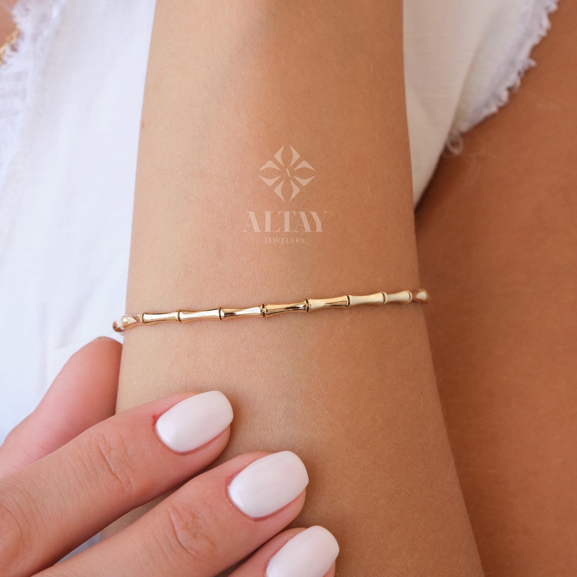 14K Gold Bamboo Bracelet, Bone Bracelet, Bamboo Bangles For Women