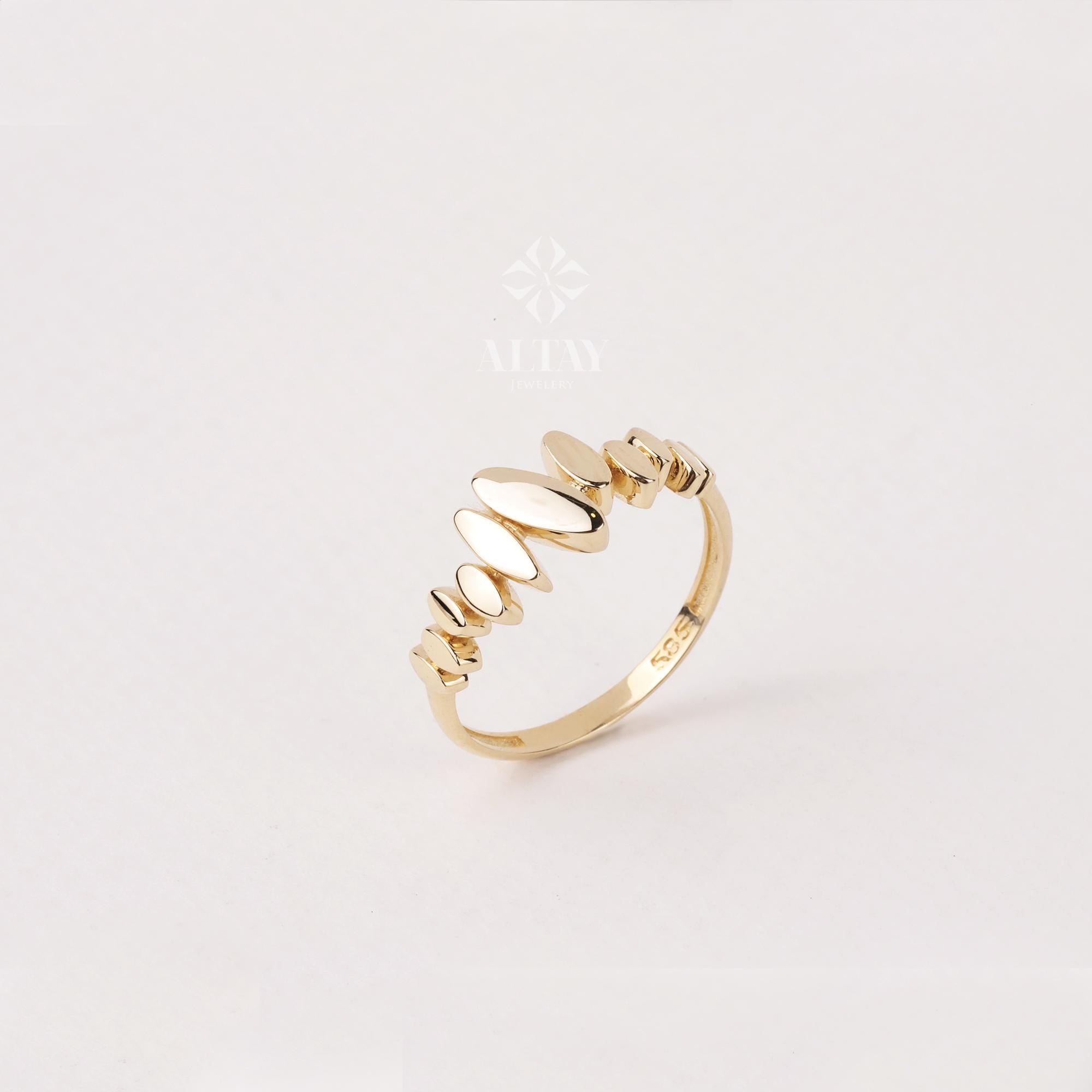 14K Gold Abstract Oval Ring, Modern Textured Gold Band, Dainty Real Gold Ring, Minimal Everyday Jewelry, Gift for Her