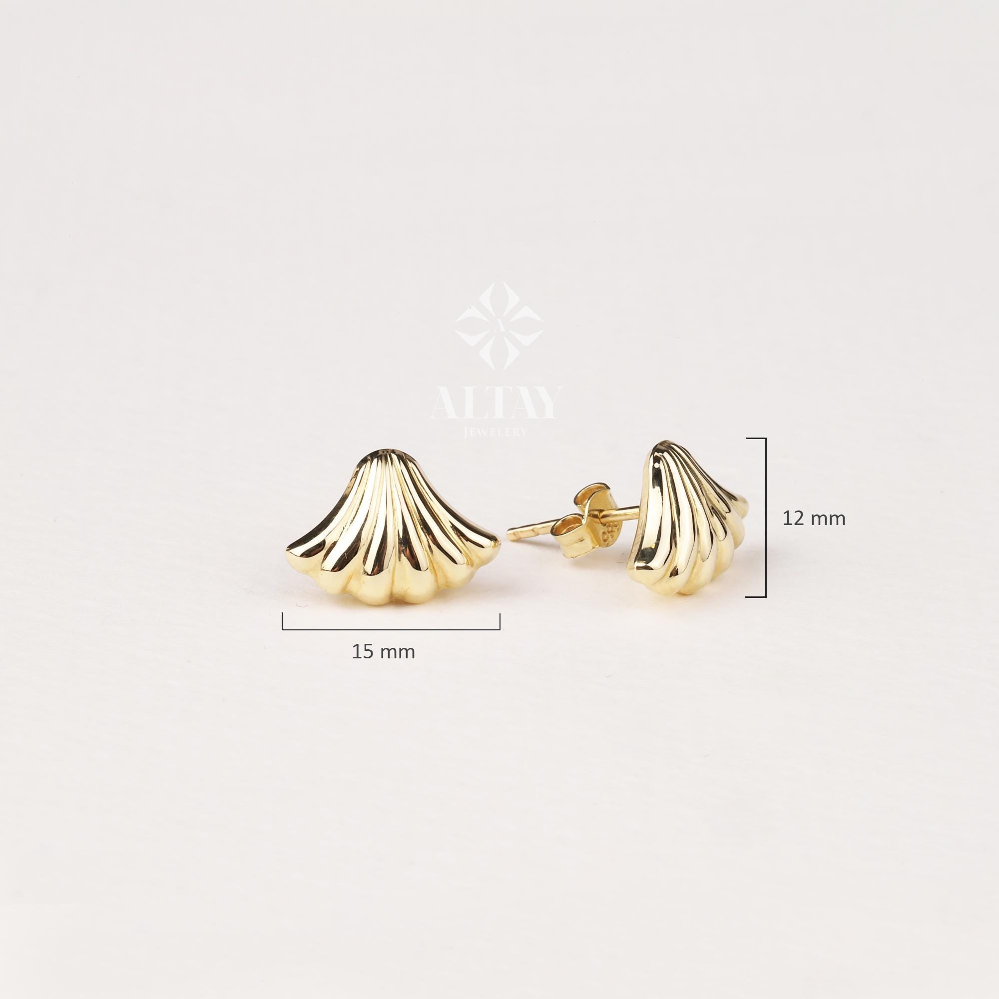 14K Gold Seashell Stud Earrings, Dainty Shell Earrings, Gold Shell Studs, Tiny Sea Shell Earrings, Beach Jewelry, Cute Little Stud