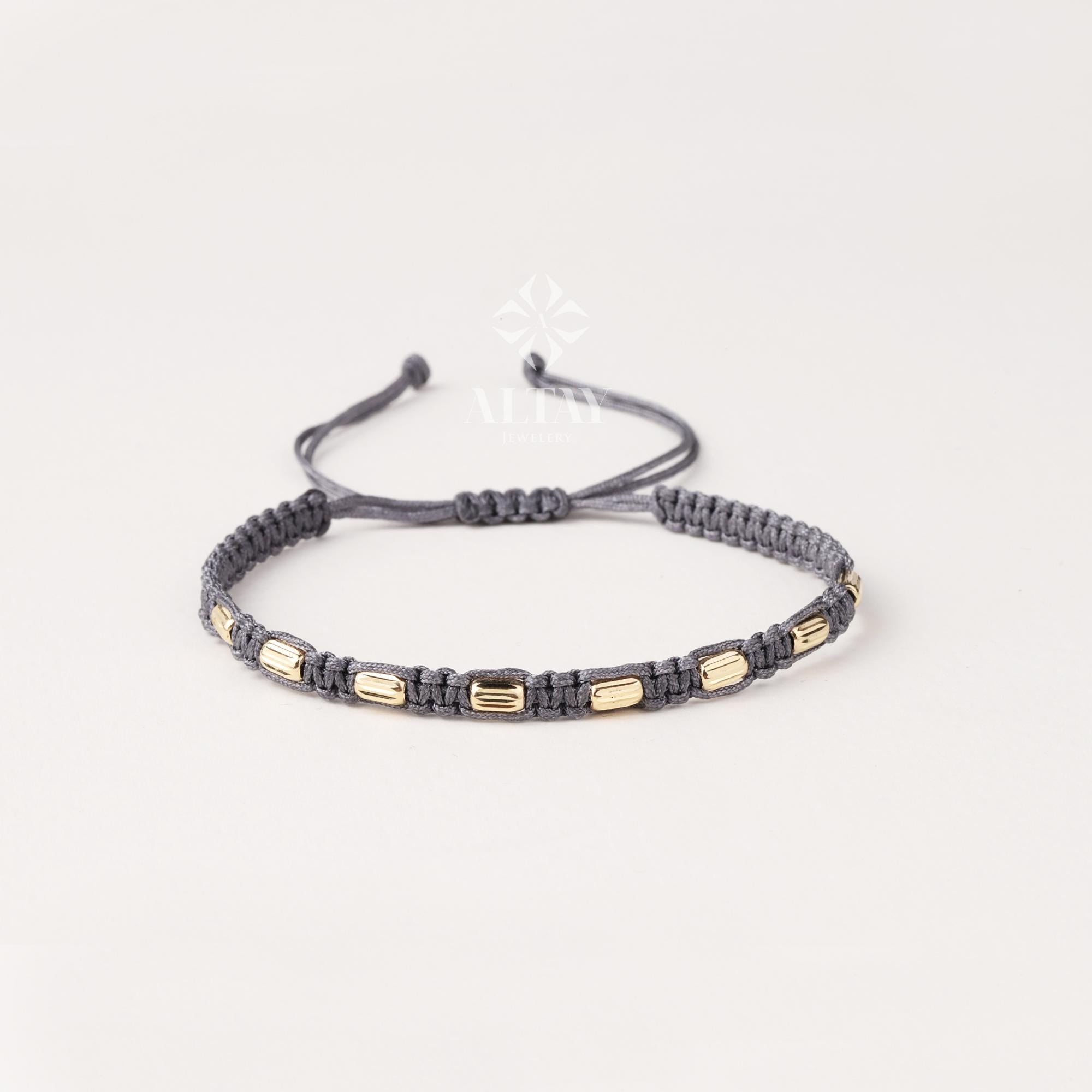 14K Gold String Bracelet, Adjustable Bracelet, Macrame Bracelet, Tiny Rope Bracelet, Macrame Bracelet for Men or Women