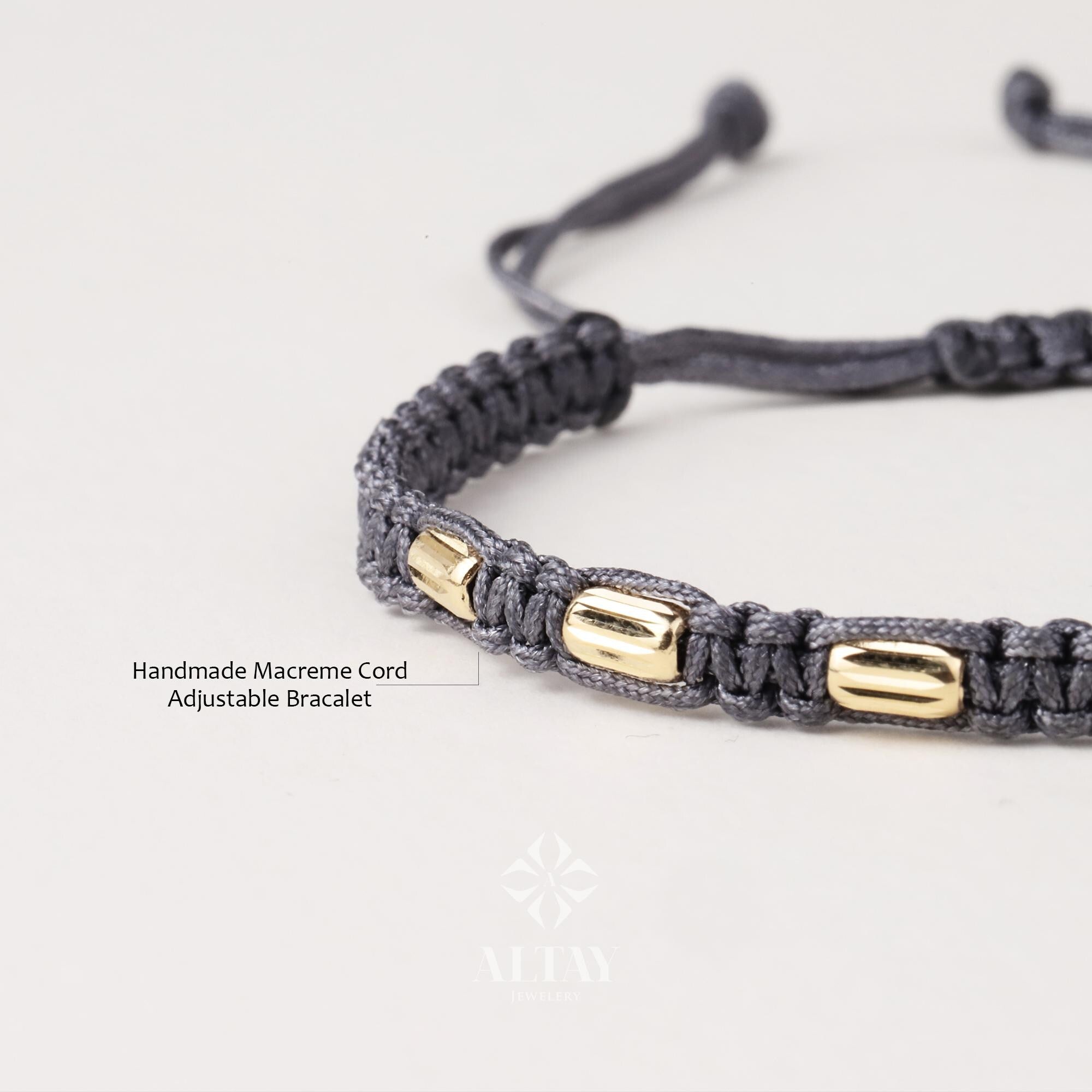 14K Gold String Bracelet, Adjustable Bracelet, Macrame Bracelet, Tiny Rope Bracelet, Macrame Bracelet for Men or Women