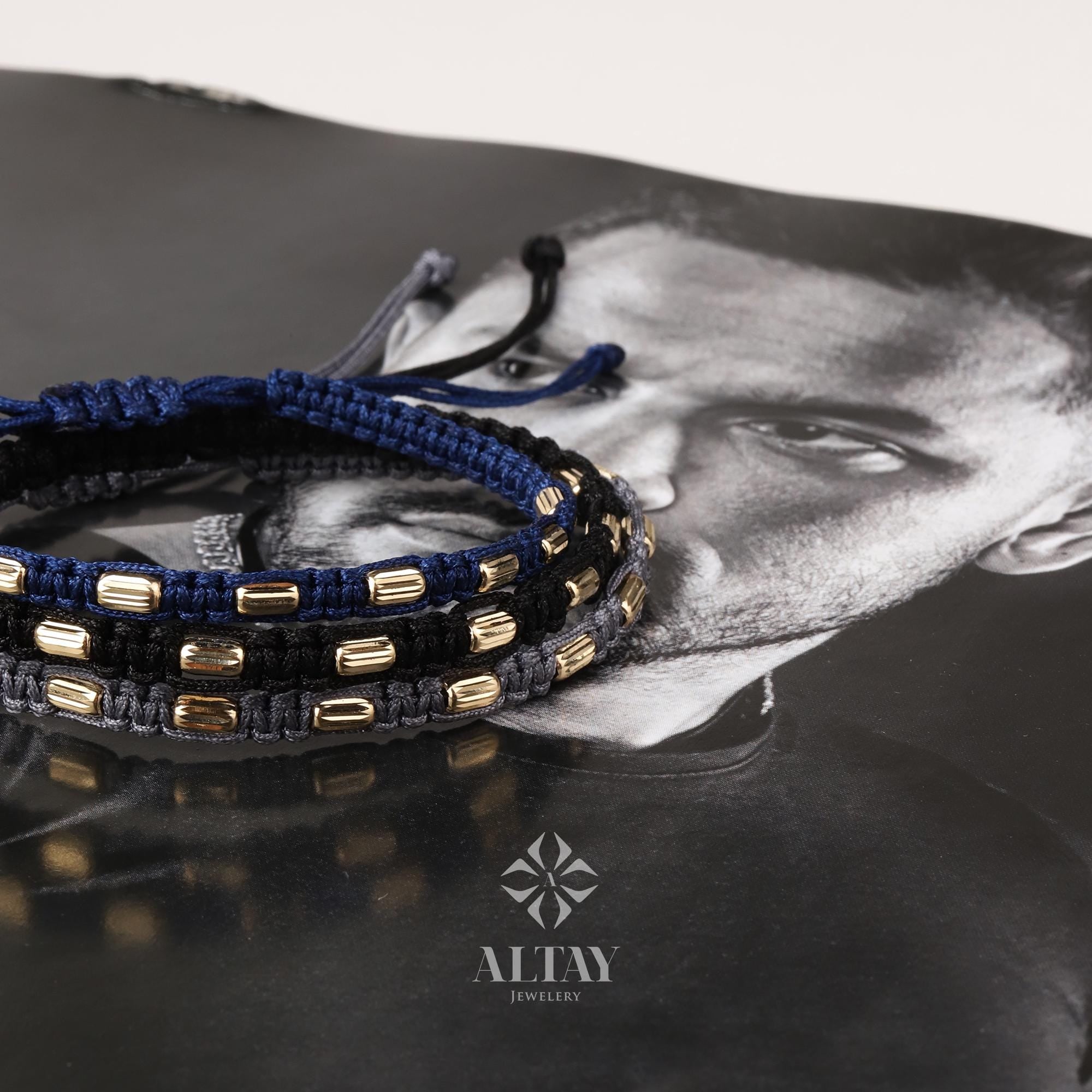 14K Gold String Bracelet, Adjustable Bracelet, Macrame Bracelet, Tiny Rope Bracelet, Macrame Bracelet for Men or Women