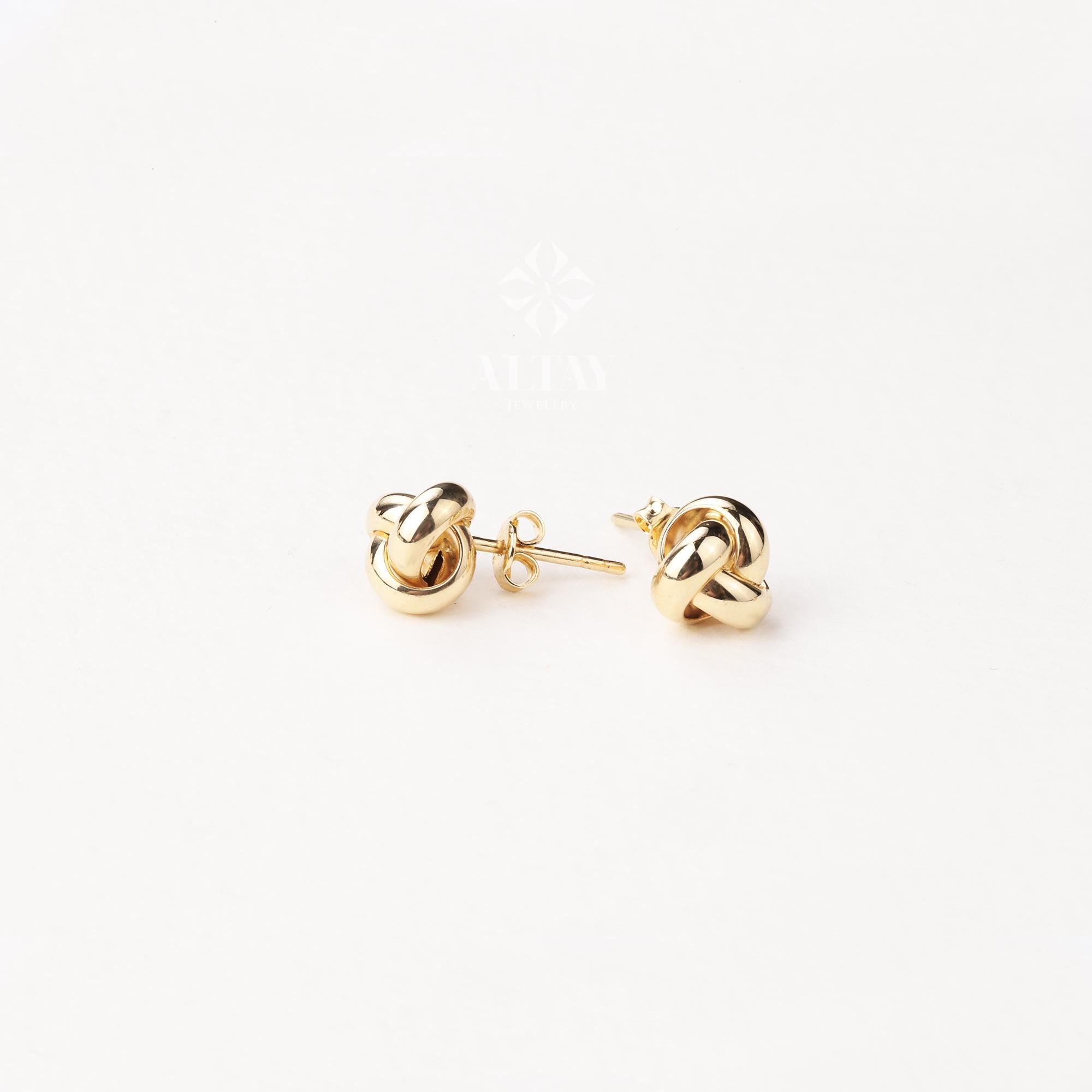 14K Gold Knot Earrings, Dainty Love Knot Studs, Minimalist Twisted Knot Earrings, Triple Knot Cartilage Helix Piercing, Unique Gift for Her
