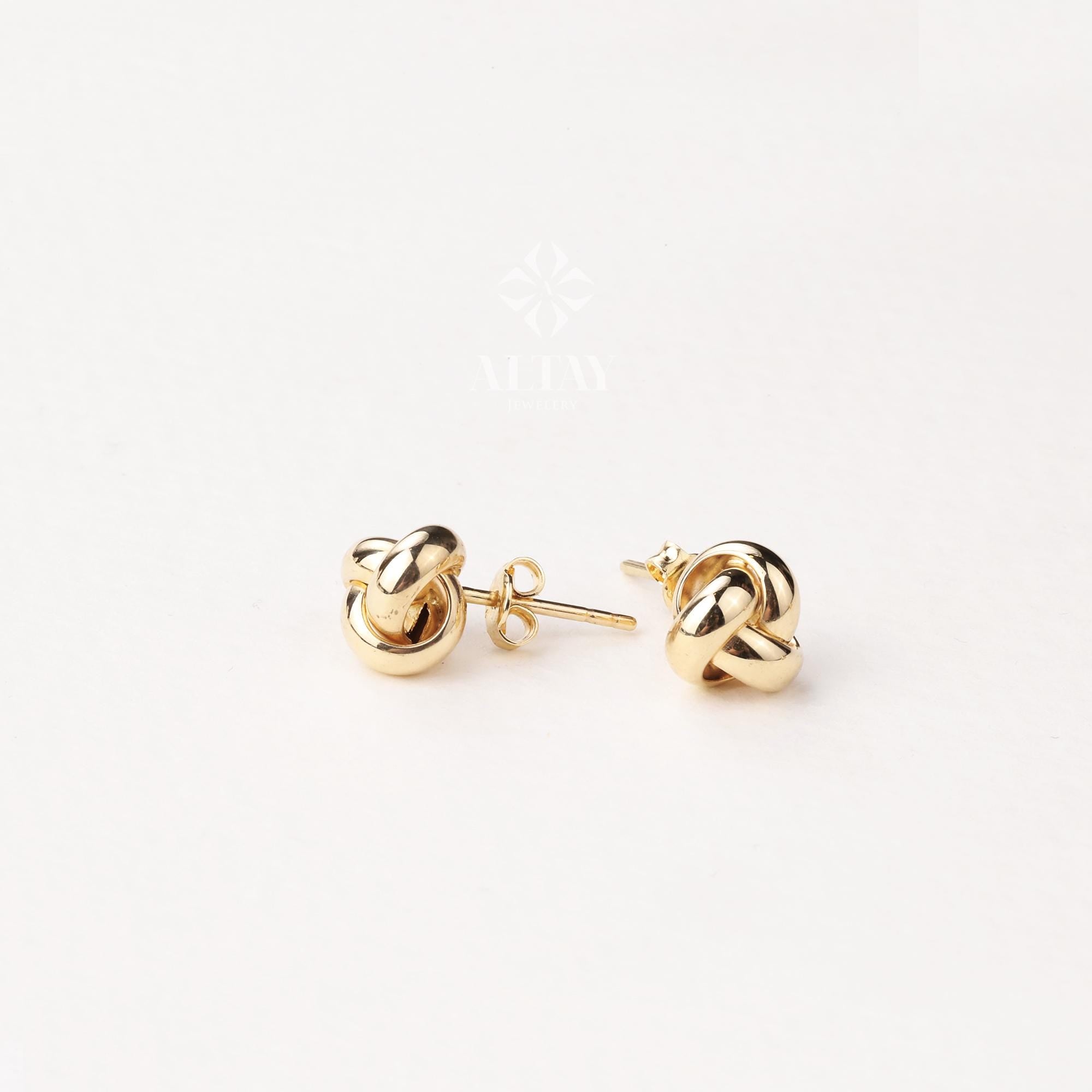 14K Gold Knot Earrings, Dainty Love Knot Studs, Minimalist Twisted Knot Earrings, Triple Knot Cartilage Helix Piercing, Unique Gift for Her