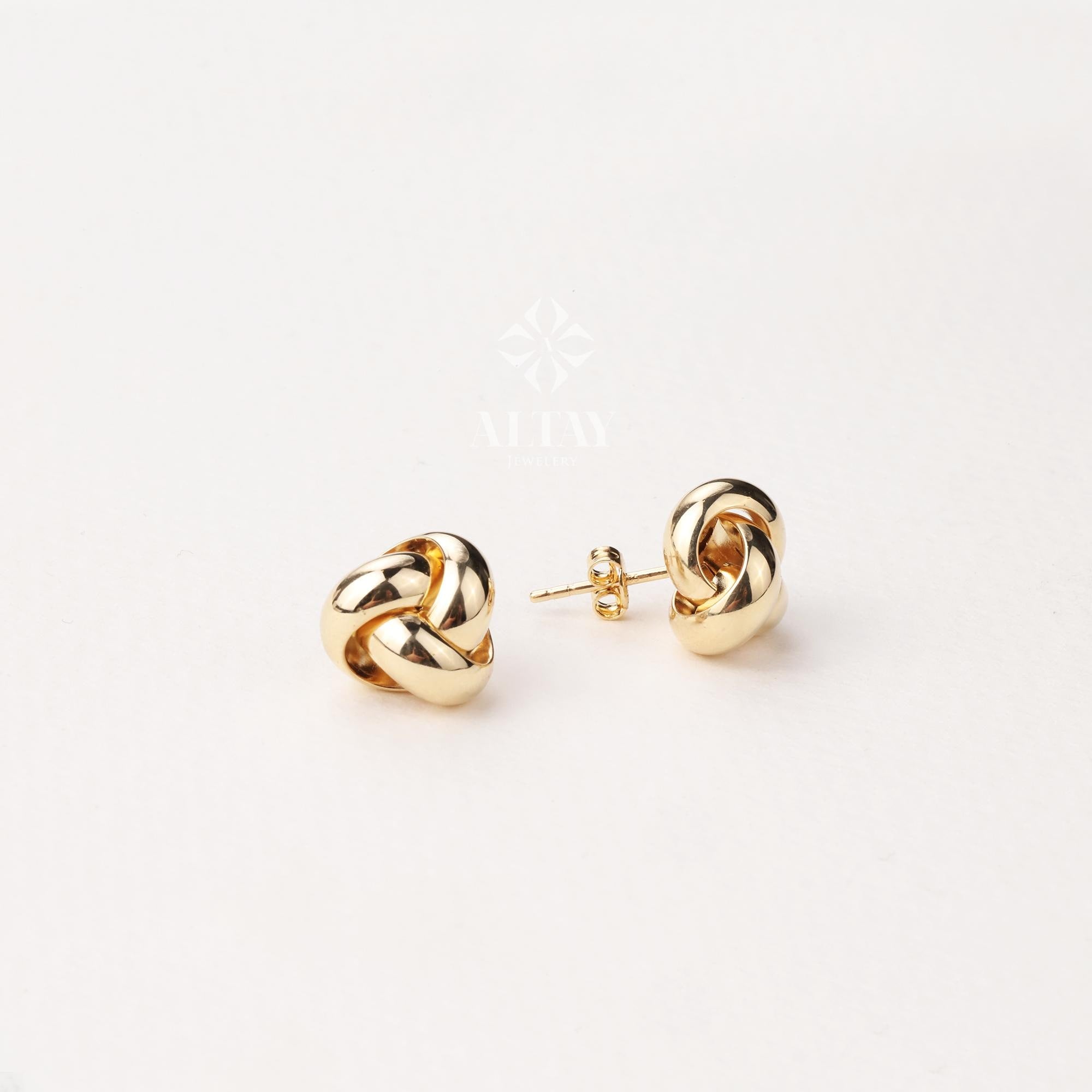 14K Gold Knot Earrings, Dainty Love Knot Studs, Minimalist Twisted Knot Earrings, Triple Knot Cartilage Helix Piercing, Unique Gift for Her