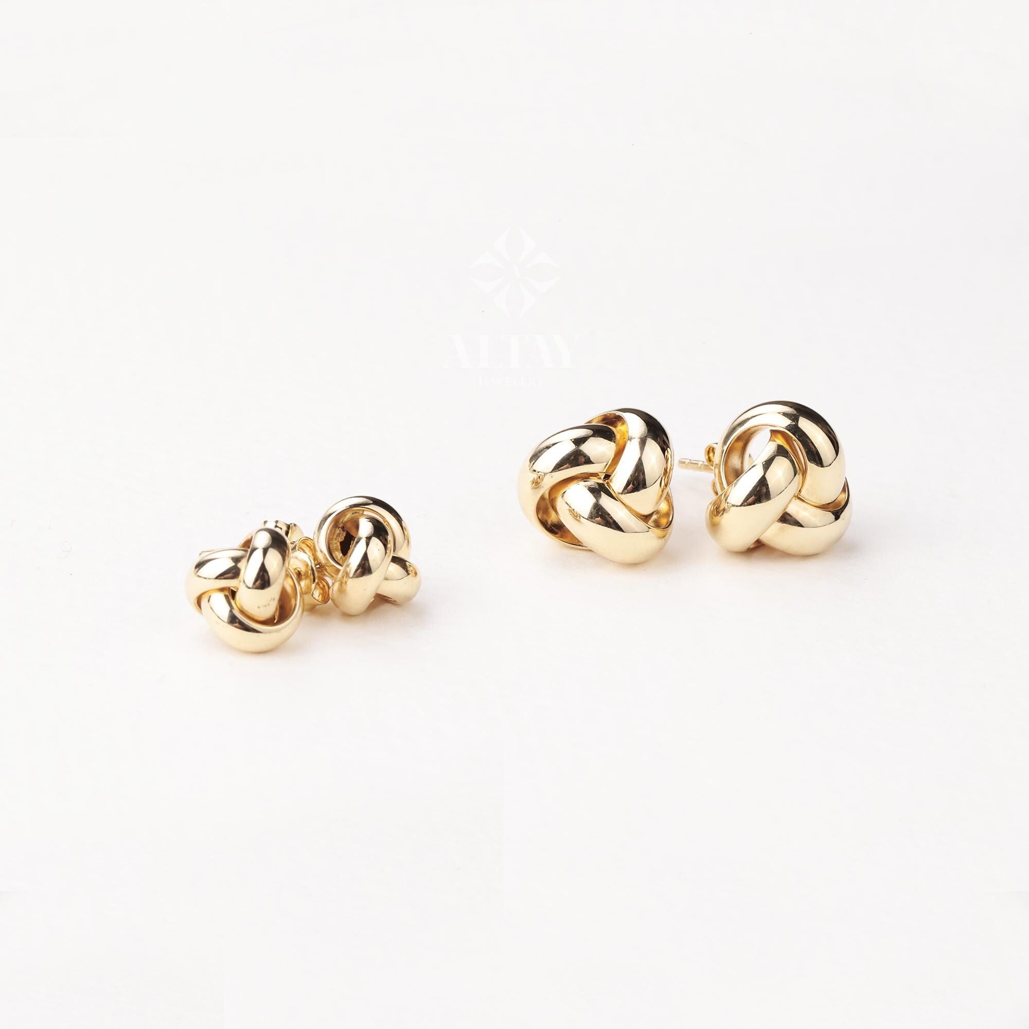 14K Gold Knot Earrings, Dainty Love Knot Studs, Minimalist Twisted Knot Earrings, Triple Knot Cartilage Helix Piercing, Unique Gift for Her