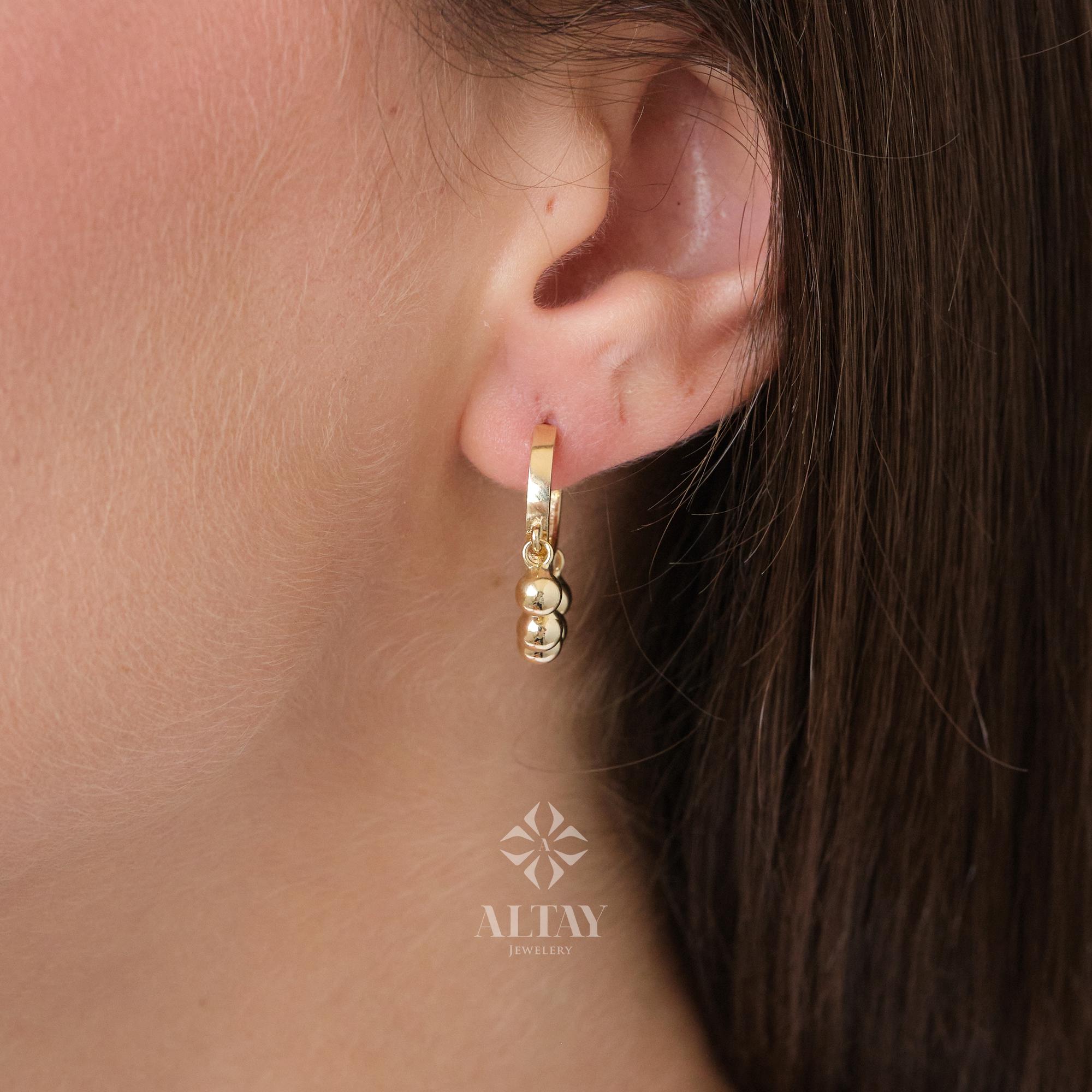 14K Gold Dangling Drop Earrings, Hoop Earrings, Cartilage Upper Earlobe, Small Huggie Hoops, Bridal Earrings, Anniversary Gift
