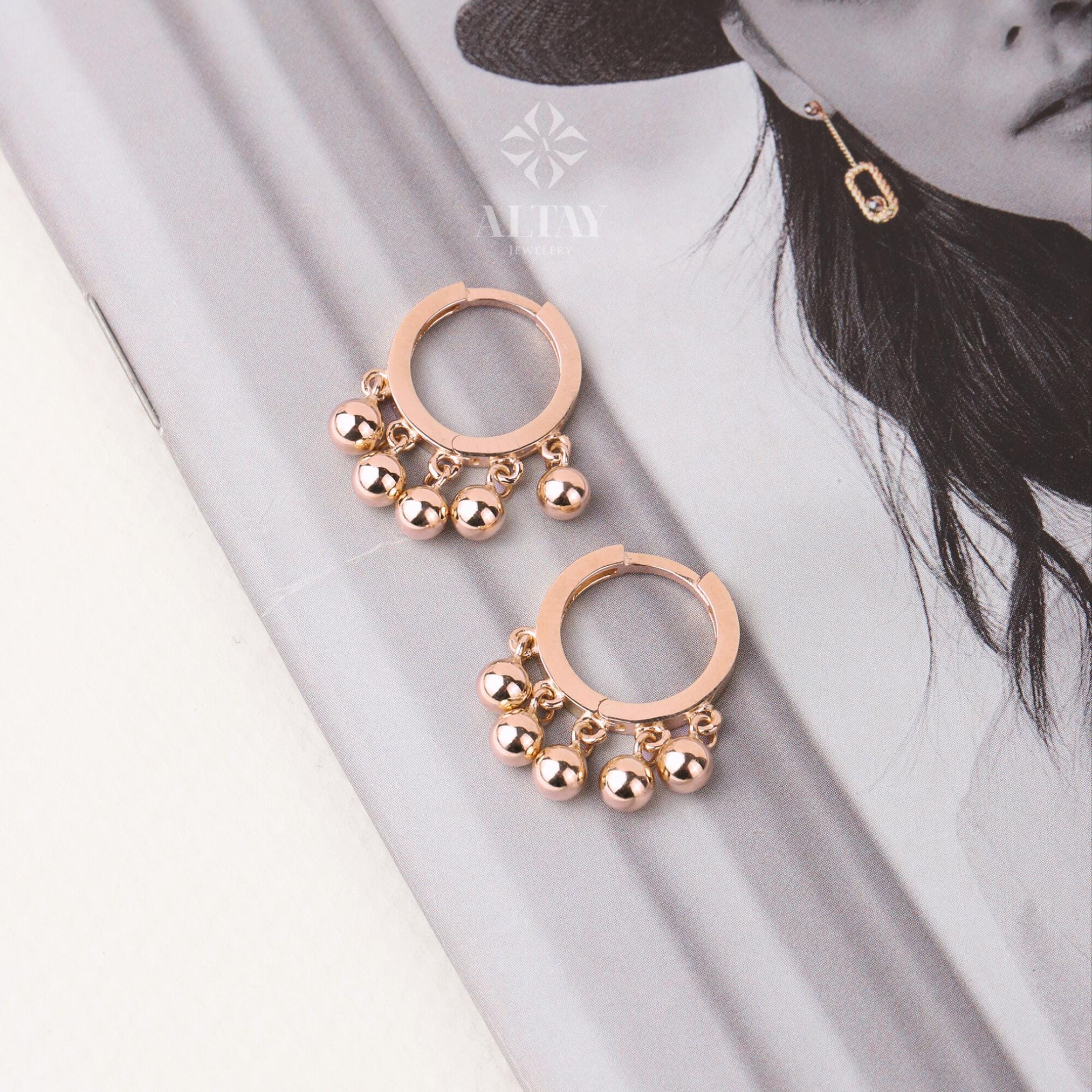 14K Gold Dangling Drop Earrings, Hoop Earrings, Cartilage Upper Earlobe, Small Huggie Hoops, Bridal Earrings, Anniversary Gift