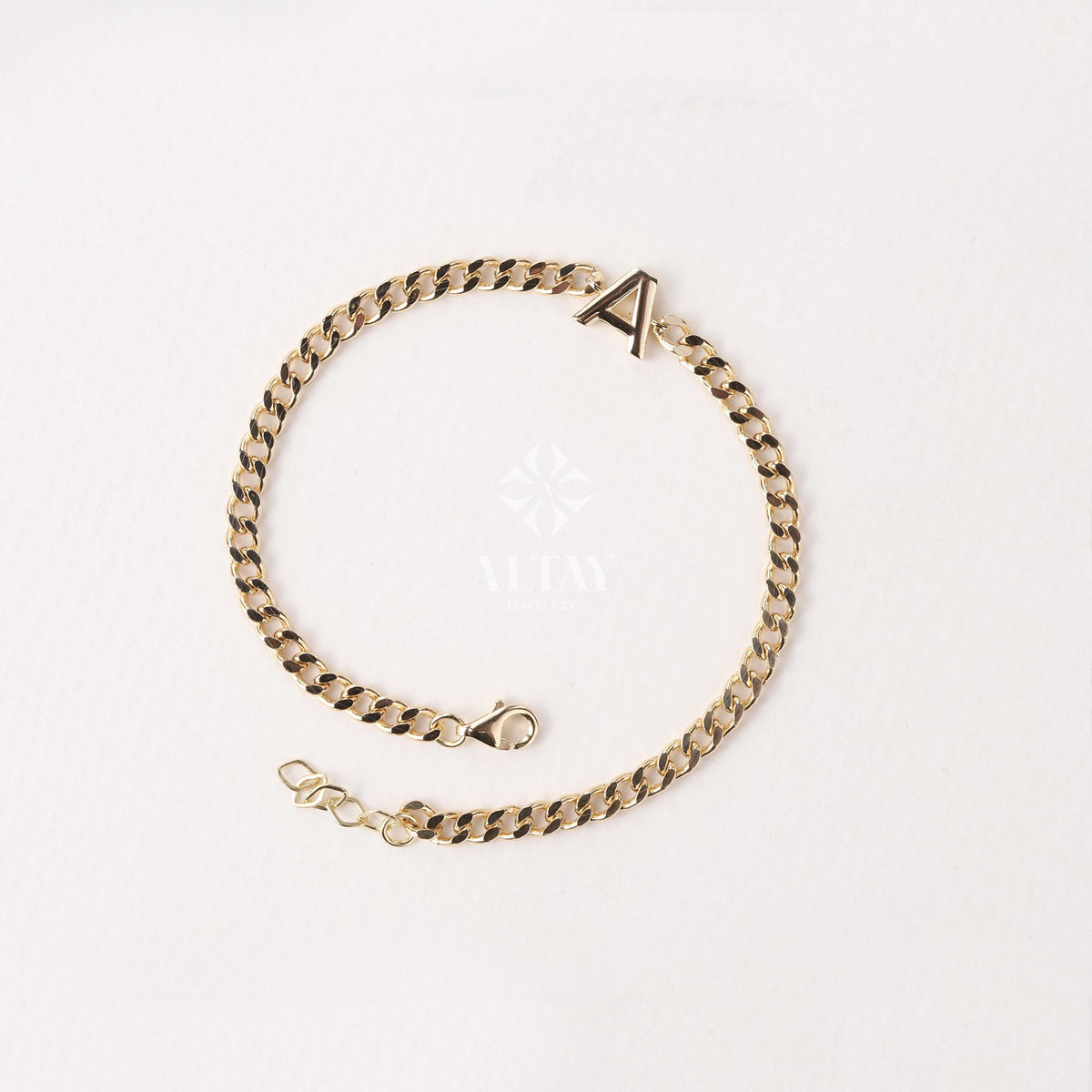 14K Gold Cuban Link Initial Bracelet, 3.5 mm Curb Letter Chain, Custom Miami Cuban Bold Link, Personalized Bracelet, Name Gift For Her Men