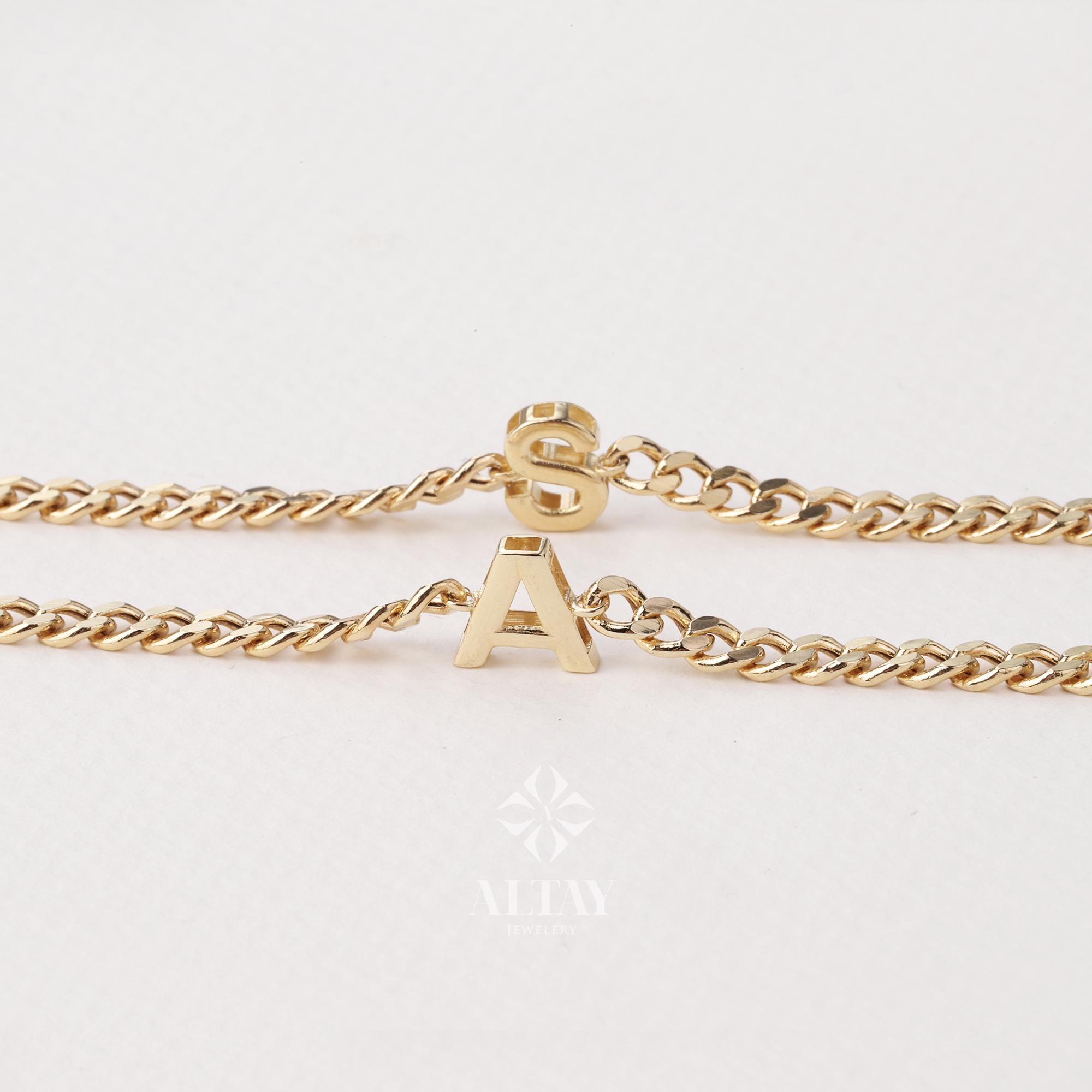 14K Gold Cuban Link Initial Bracelet, 3.5 mm Curb Letter Chain, Custom Miami Cuban Bold Link, Personalized Bracelet, Name Gift For Her Men