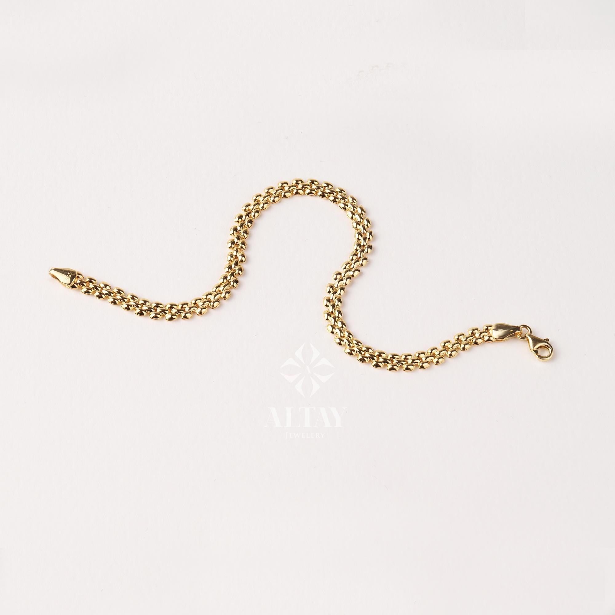 14K Gold Popcorn Bracelet, 4.5mm Curb Wrist Chain, Gold Herringbone Stack Link Chain, Braided Bismark Bracelet, Valentine's Day Gift