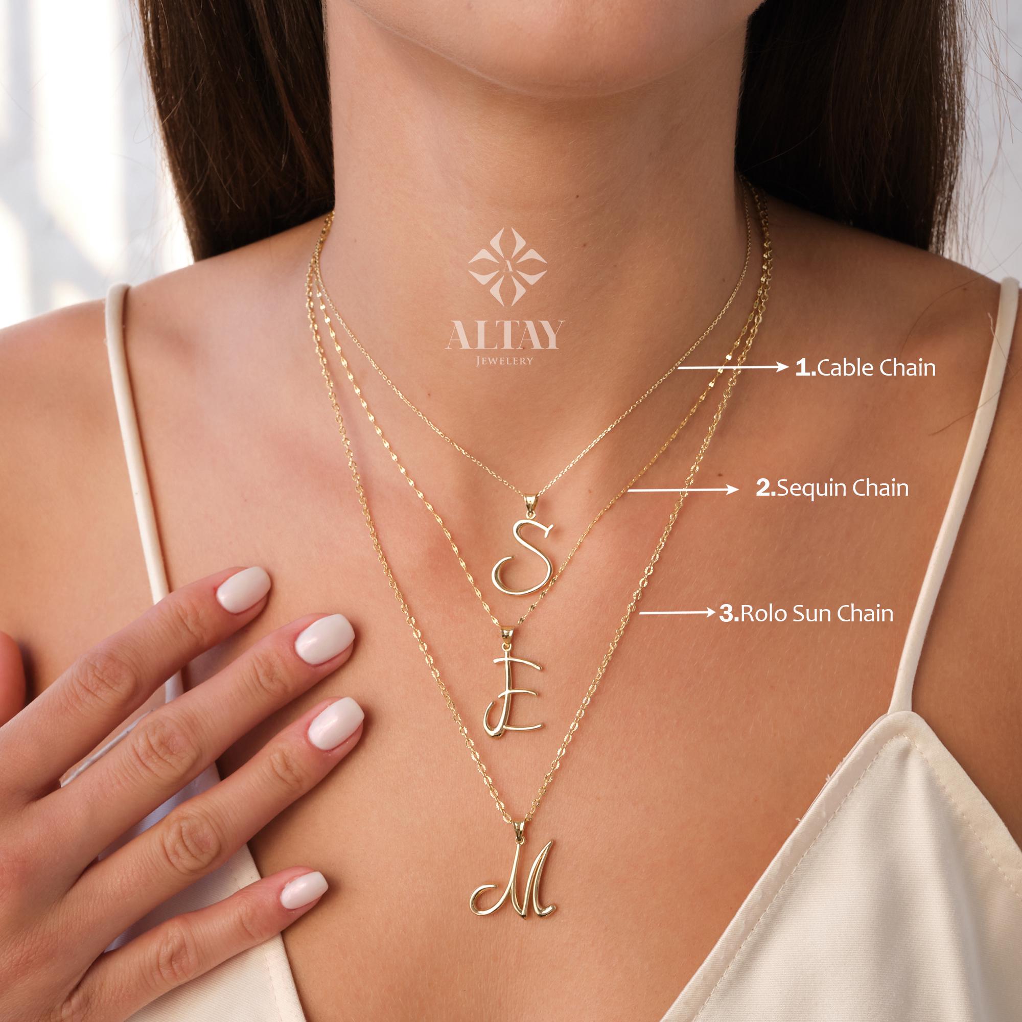 14K Gold Initial Necklace, Custom Cursive Letter Pendant, Real Gold Alphabet Charm Necklace, Personalized Gift for Her, Dainty Jewelry