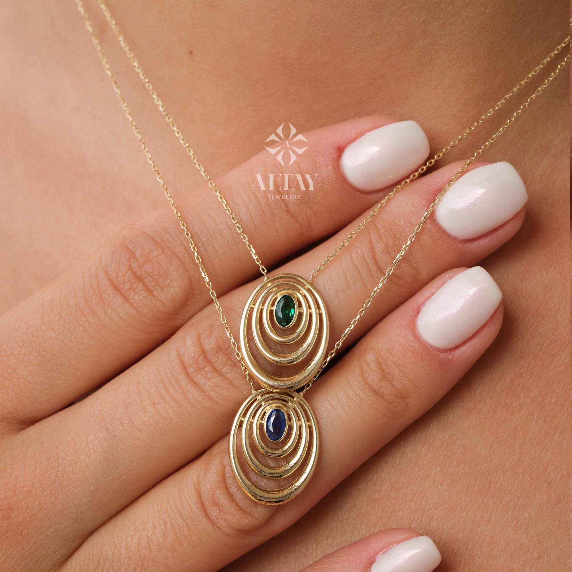 14K Gold Birthstone Necklace, Oval Shape Opal Pendant, Dainty Custom Gold Necklace, Layering Gemstone Necklace, Emerald Stone Moms Gift