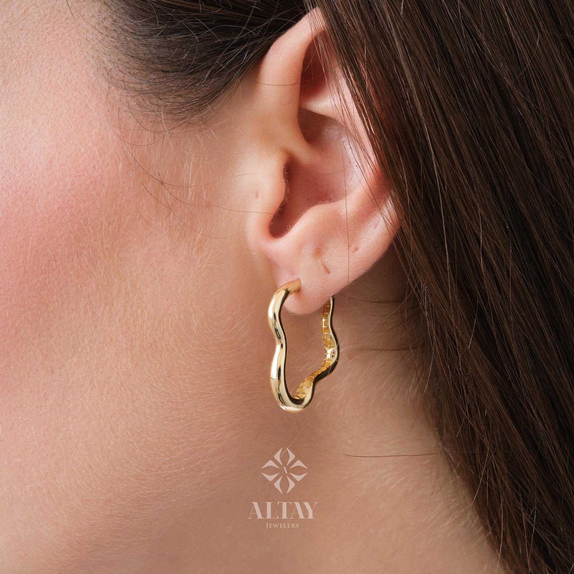 14K Gold Cloud Earrings, Hoop Cloud Earrings, Charm Hoops Huggie