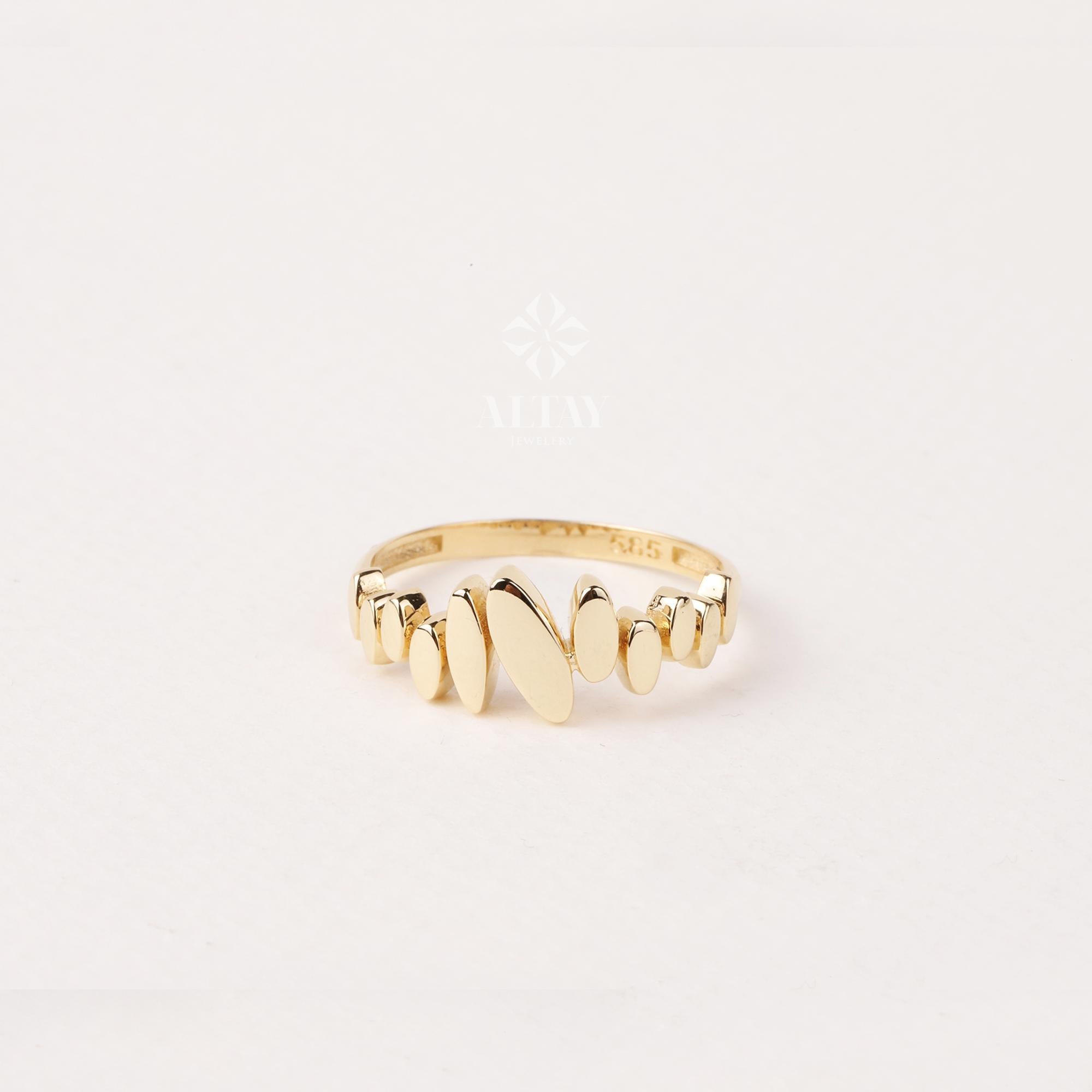 14K Gold Abstract Oval Ring, Modern Textured Gold Band, Dainty Real Gold Ring, Minimal Everyday Jewelry, Gift for Her