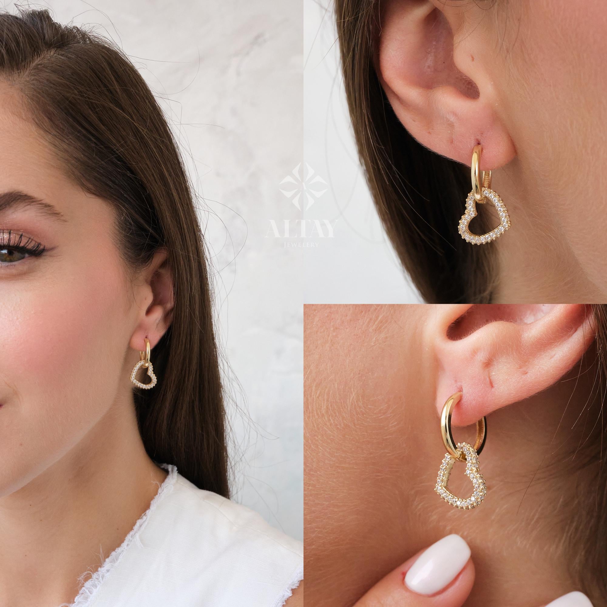 14K Gold Heart Hoop Earrings, Open Heart Huggie Earrings, Mini Love Earrings, Stacking Gold Earrings, Dangle Hoop Earring, Minimalist Hoops