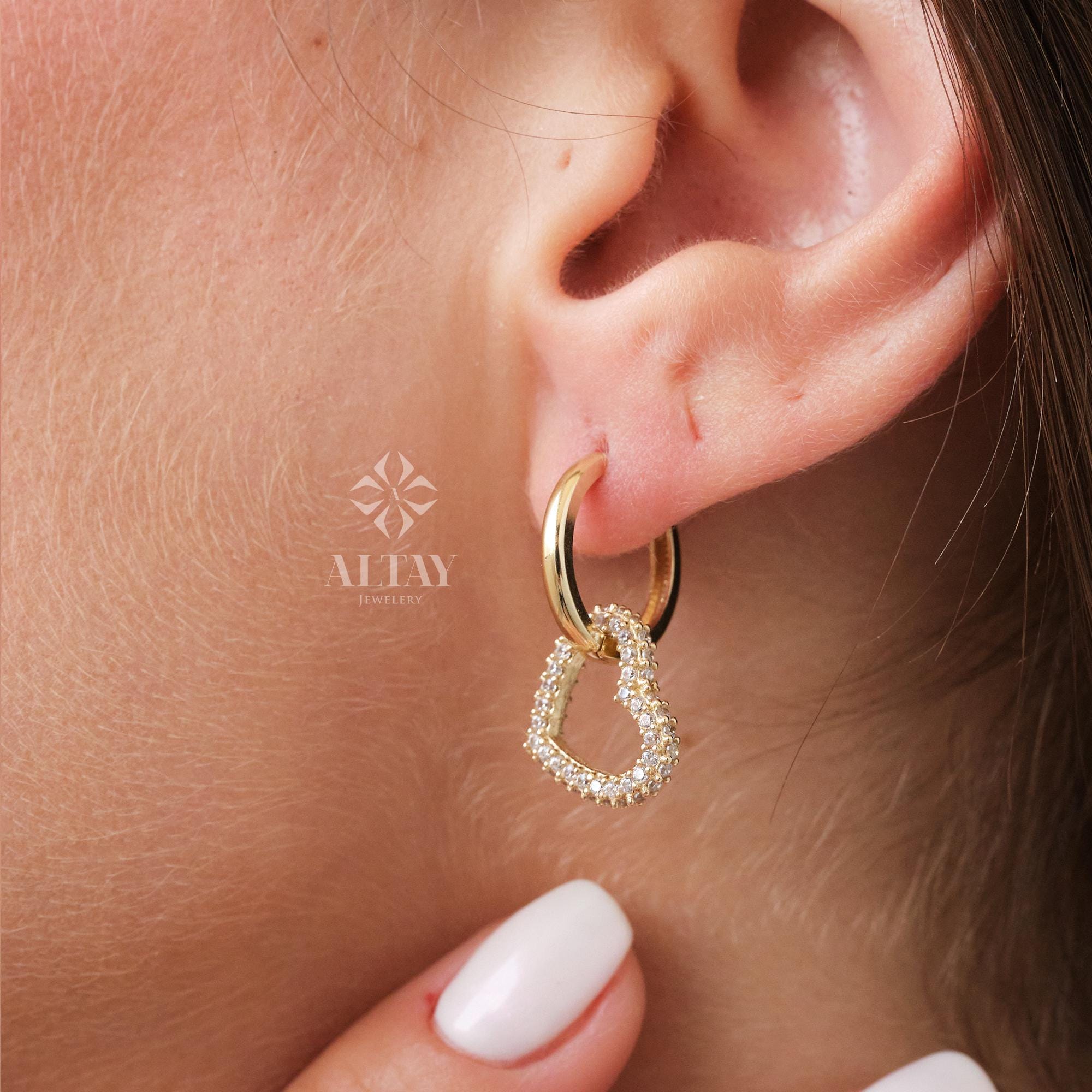 14K Gold Heart Hoop Earrings, Open Heart Huggie Earrings, Mini Love Earrings, Stacking Gold Earrings, Dangle Hoop Earring, Minimalist Hoops