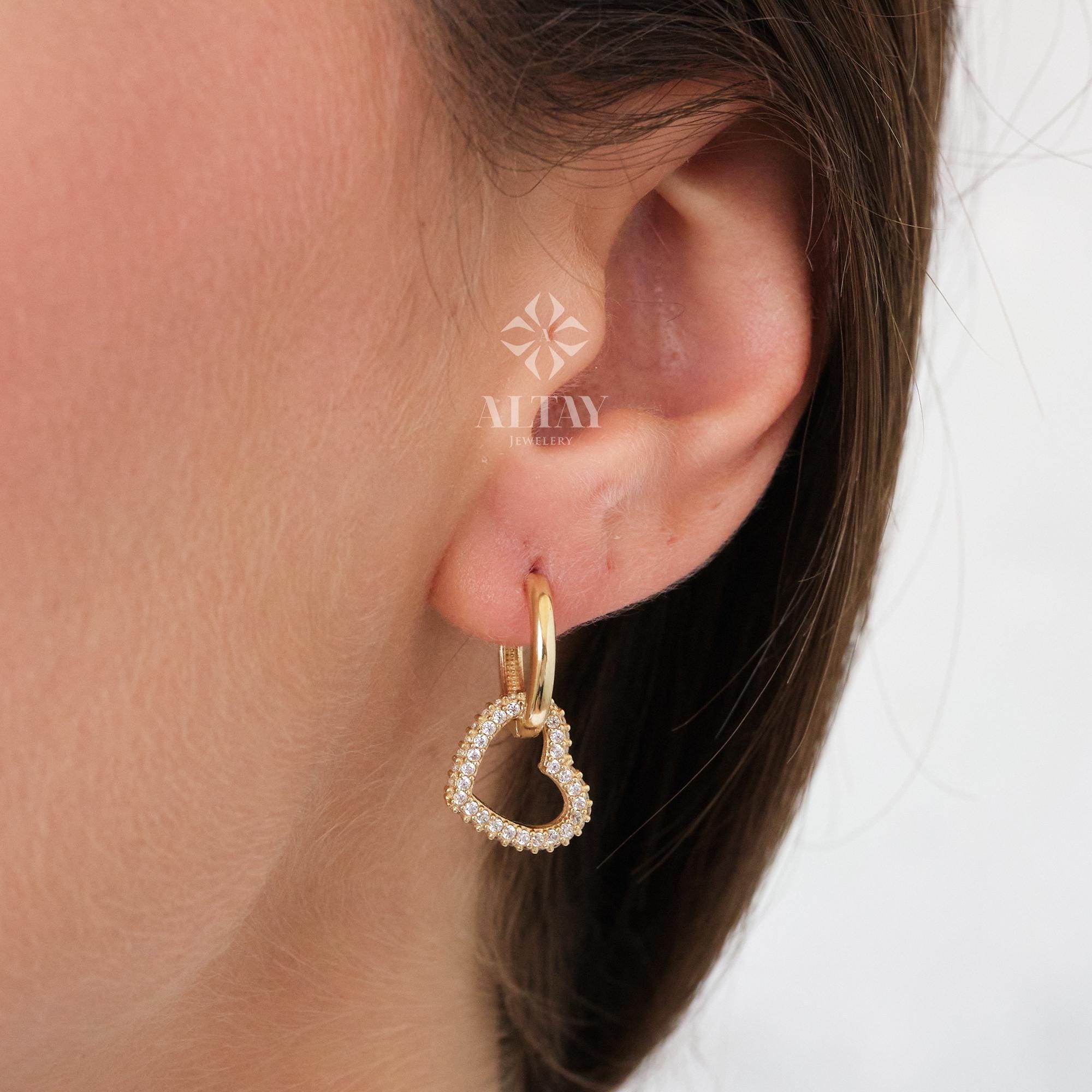 14K Gold Heart Hoop Earrings, Open Heart Huggie Earrings, Mini Love Earrings, Stacking Gold Earrings, Dangle Hoop Earring, Minimalist Hoops