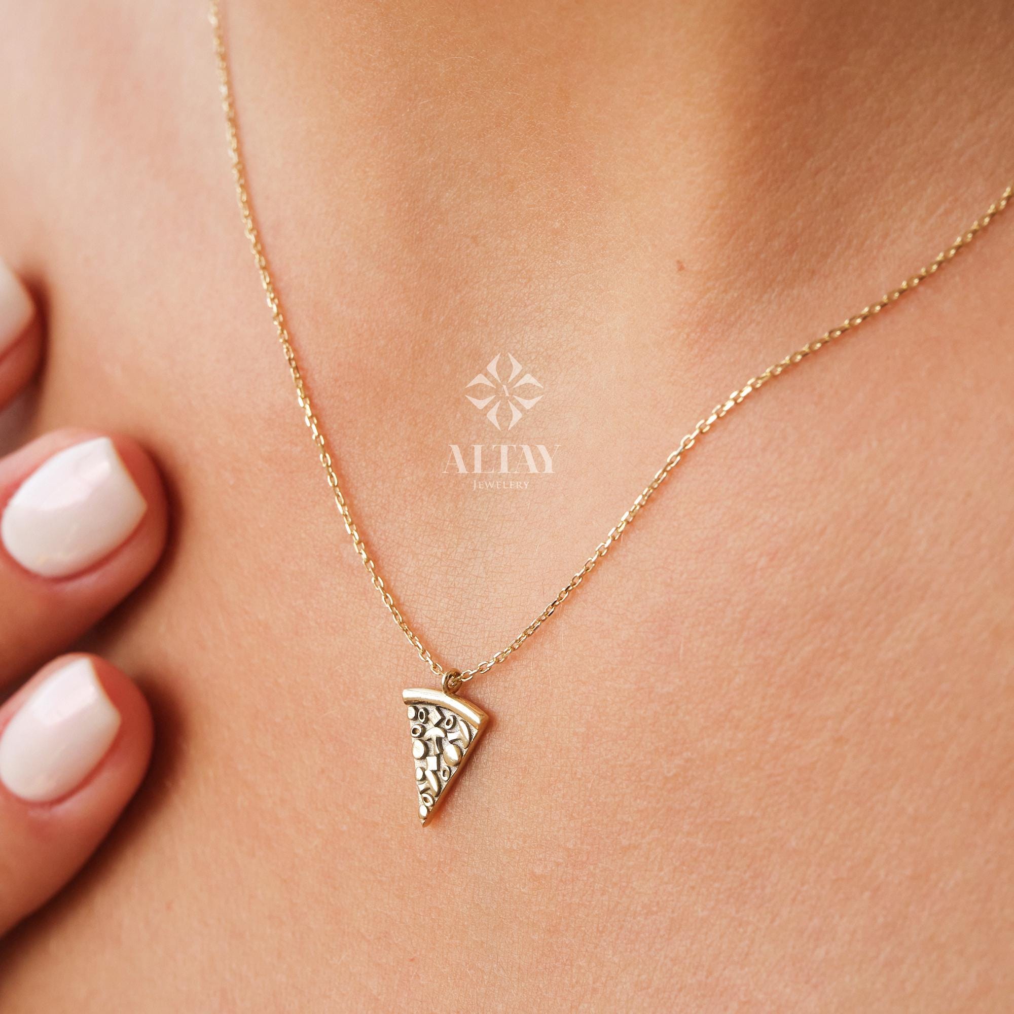 14K Gold Triangle Pendant Necklace, Textured Gold Pizza Slice Necklace, Unique Dainty Necklace, Minimalist Real Gold Jewelry