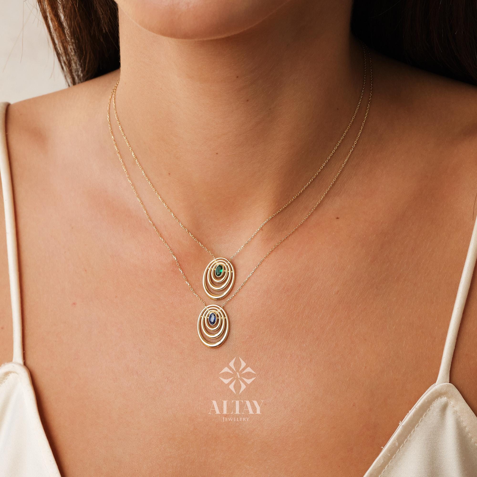 14K Gold Birthstone Necklace, Oval Shape Opal Pendant, Dainty Custom Gold Necklace, Layering Gemstone Necklace, Emerald Stone Moms Gift